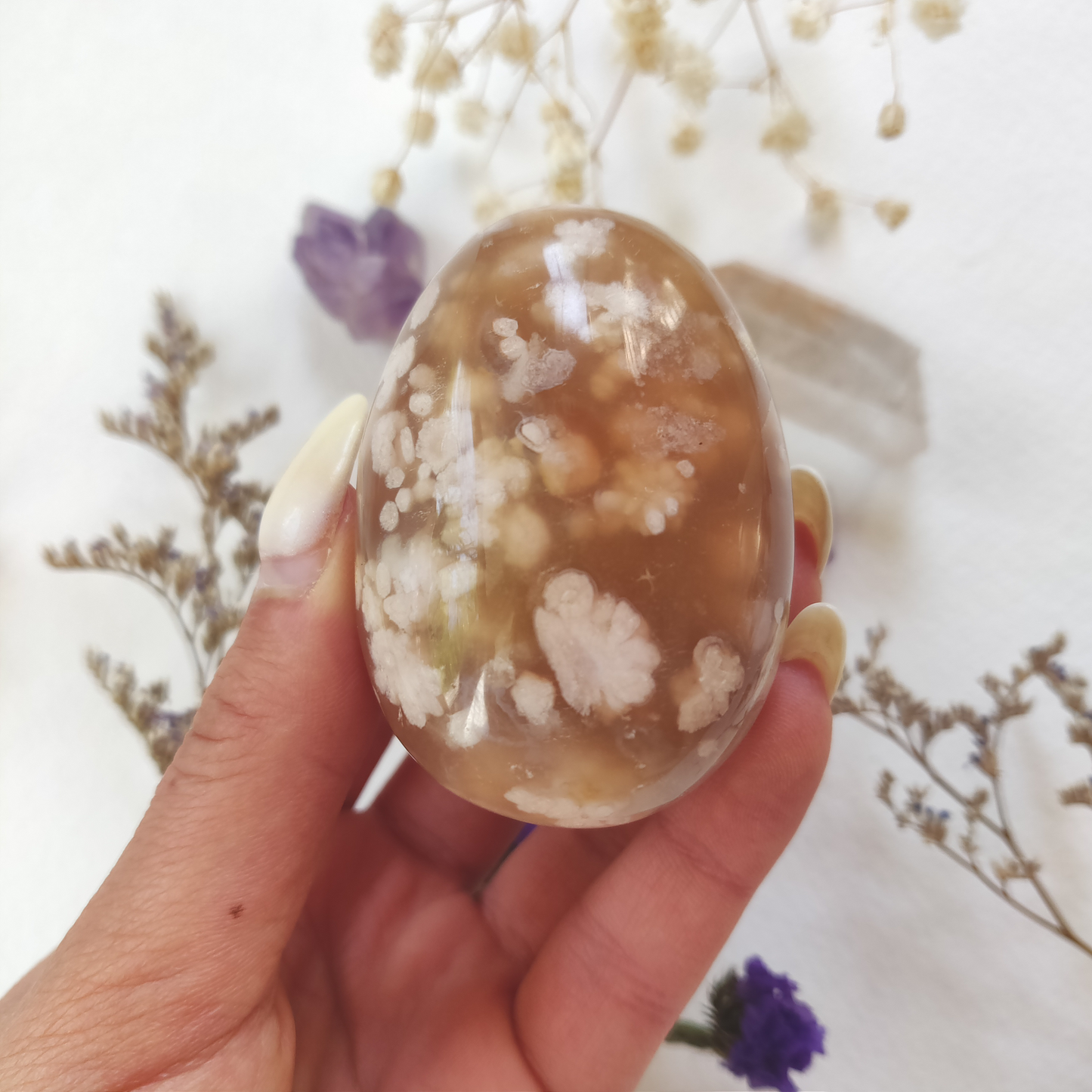 Flower Agate Palm Stone (#1)