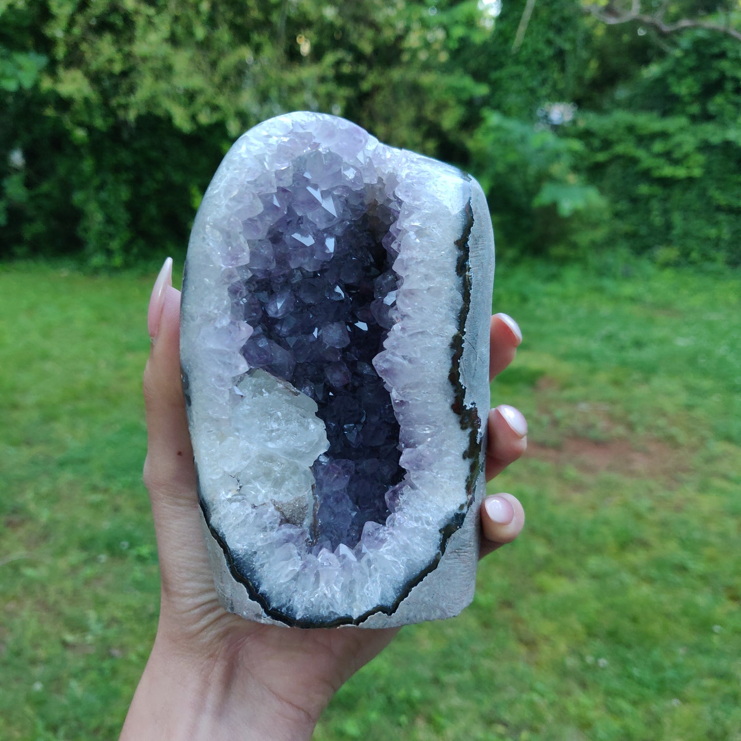 Amethyst Geode Free Form with Calcite Inclusions, Polished (#6) - Simply Affinity