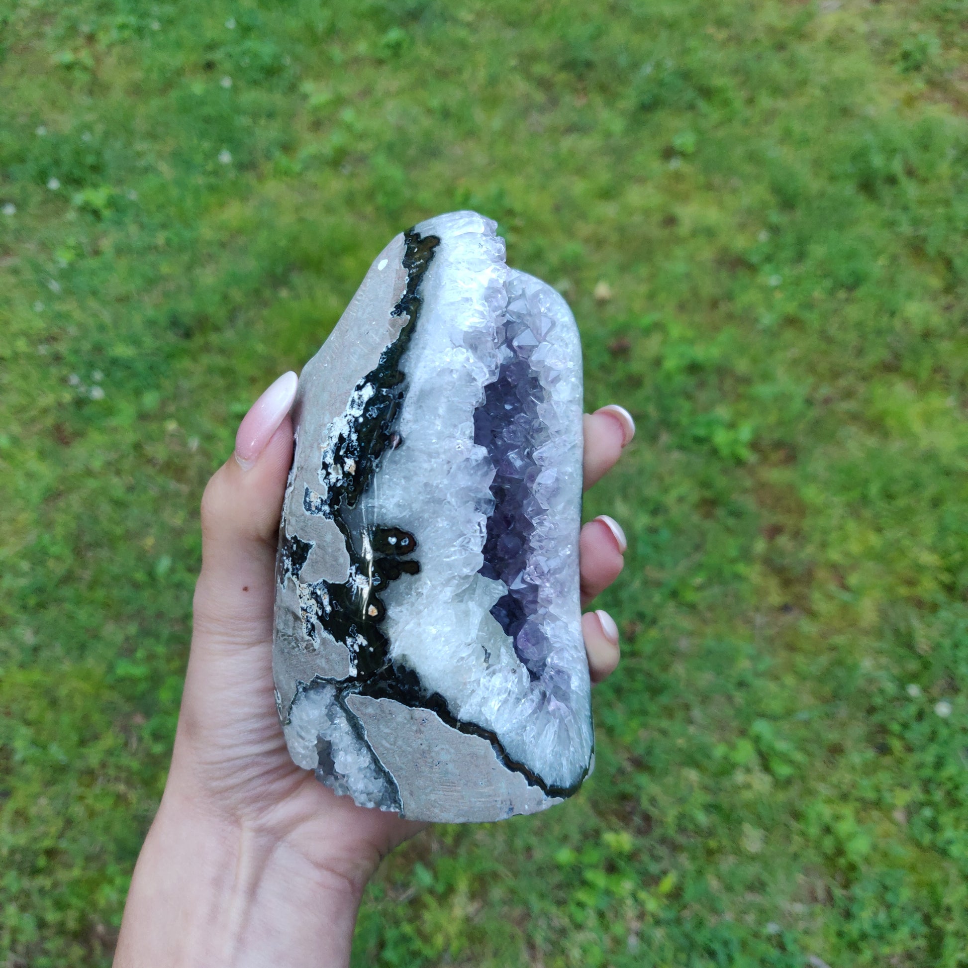 Amethyst Geode Free Form with Calcite Inclusions, Polished (#6) - Simply Affinity