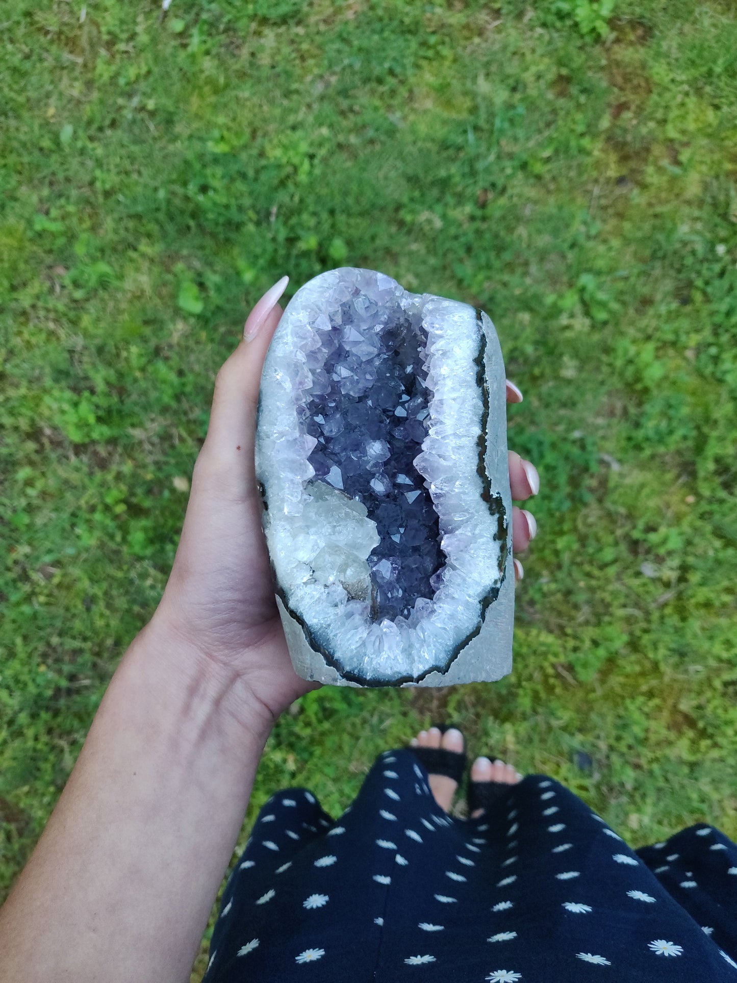 Amethyst Geode Free Form with Calcite Inclusions, Polished (#6) - Simply Affinity