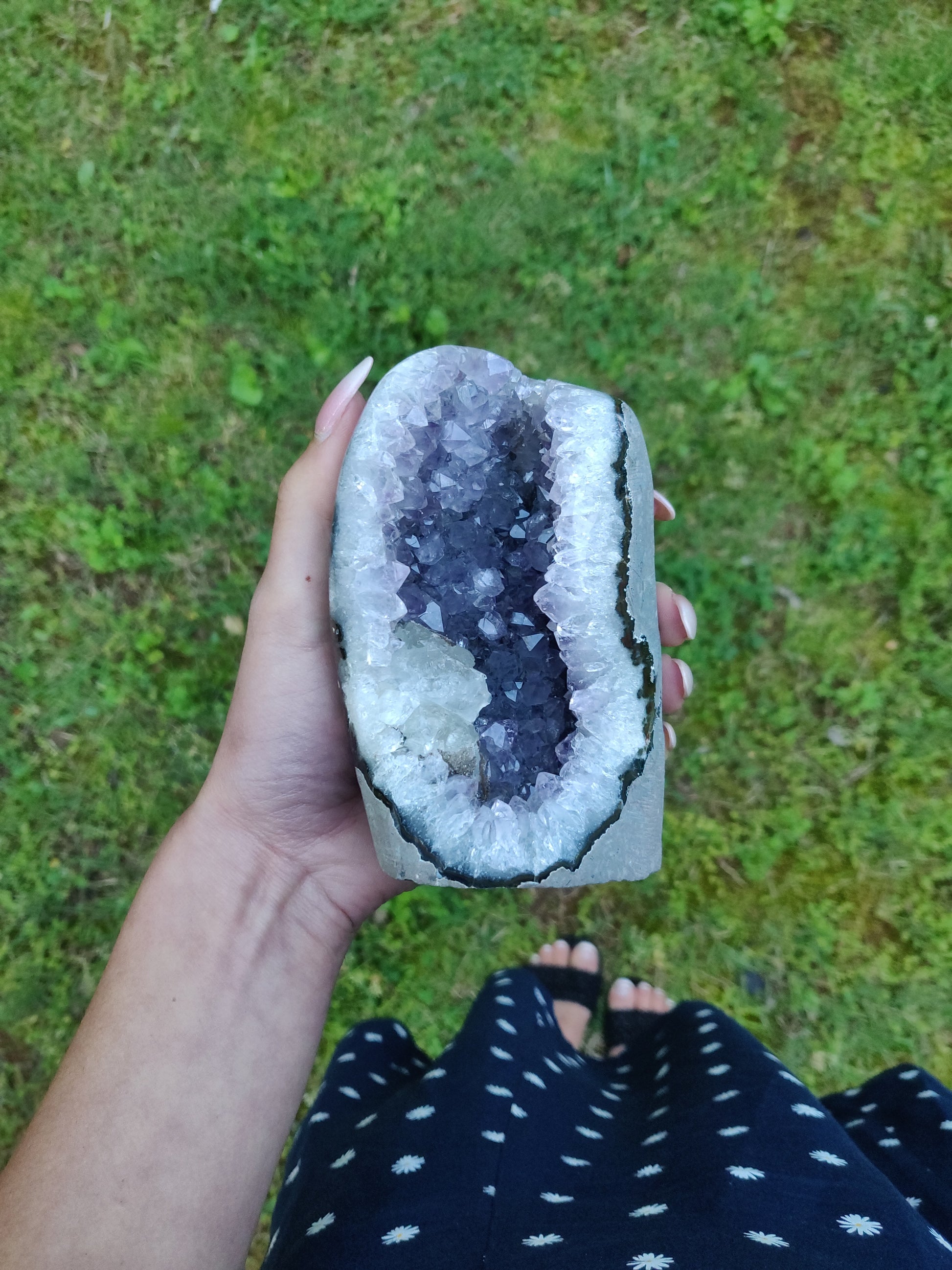 Amethyst Geode Free Form with Calcite Inclusions, Polished (#6) - Simply Affinity