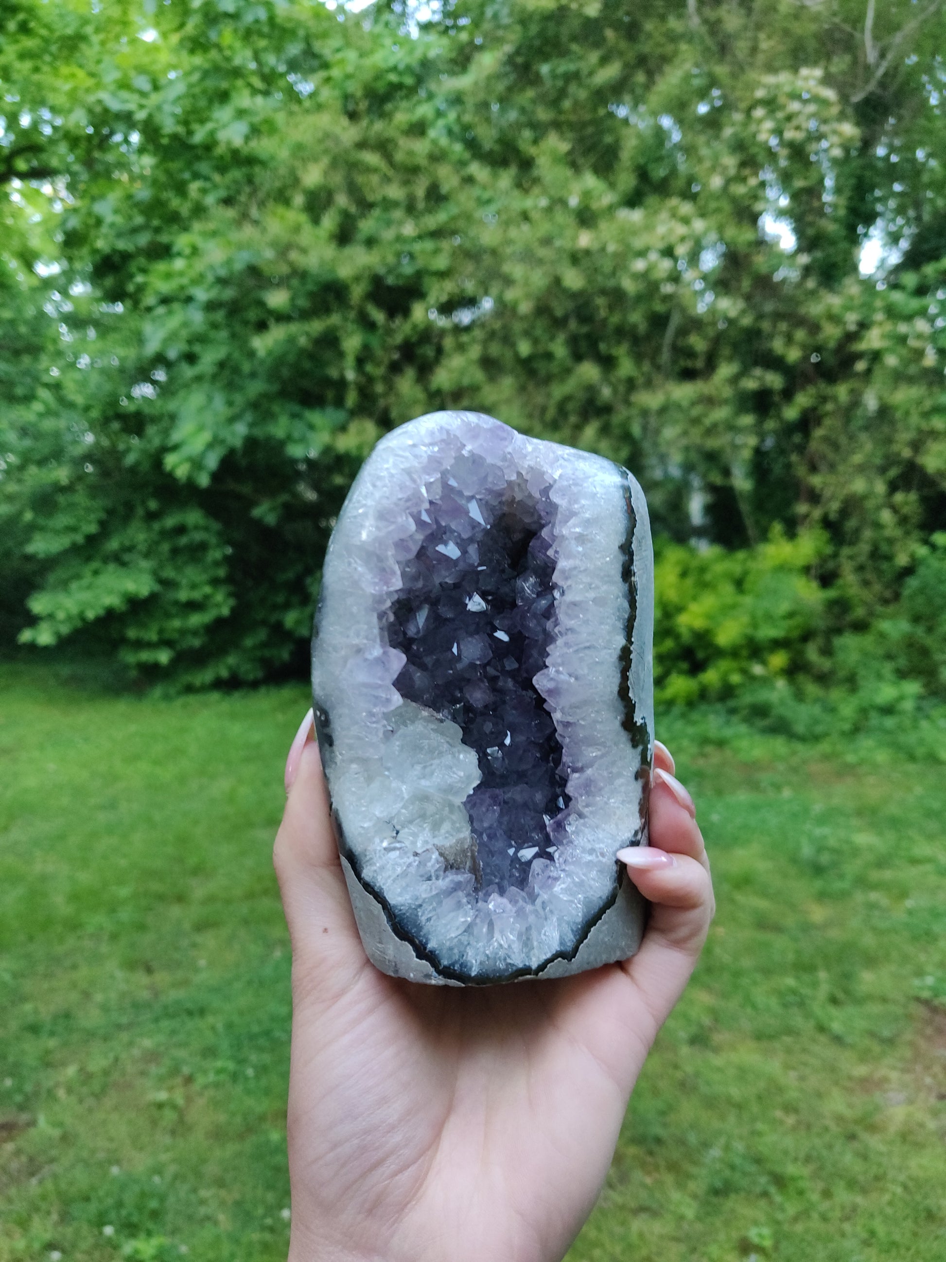Amethyst Geode Free Form with Calcite Inclusions, Polished (#6) - Simply Affinity