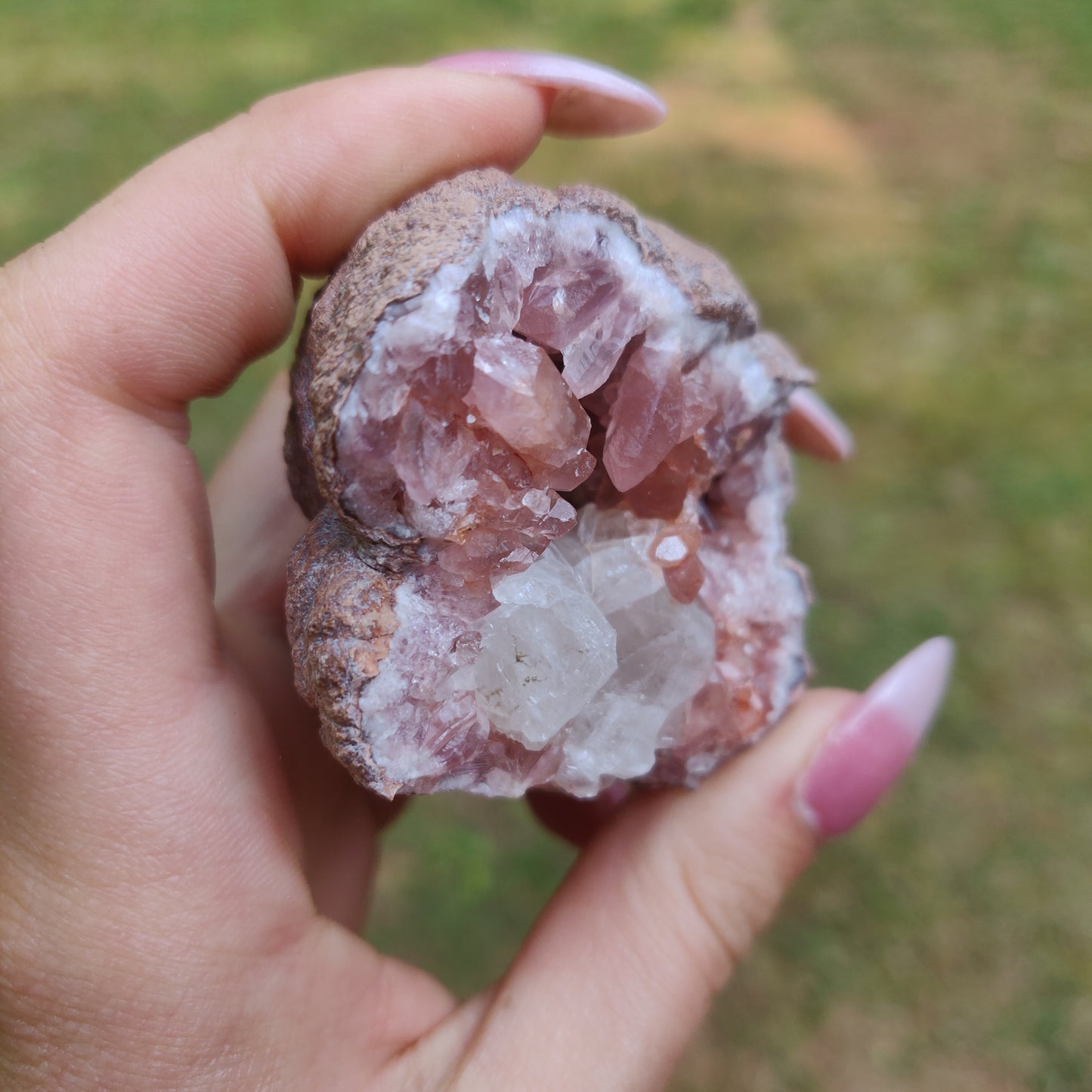 Pink Amethyst Geode with Fluorescent Calcite (#2F)