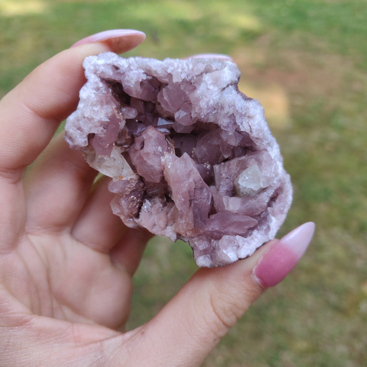 Pink Amethyst Geode with Fluorescent Calcite (#1F)