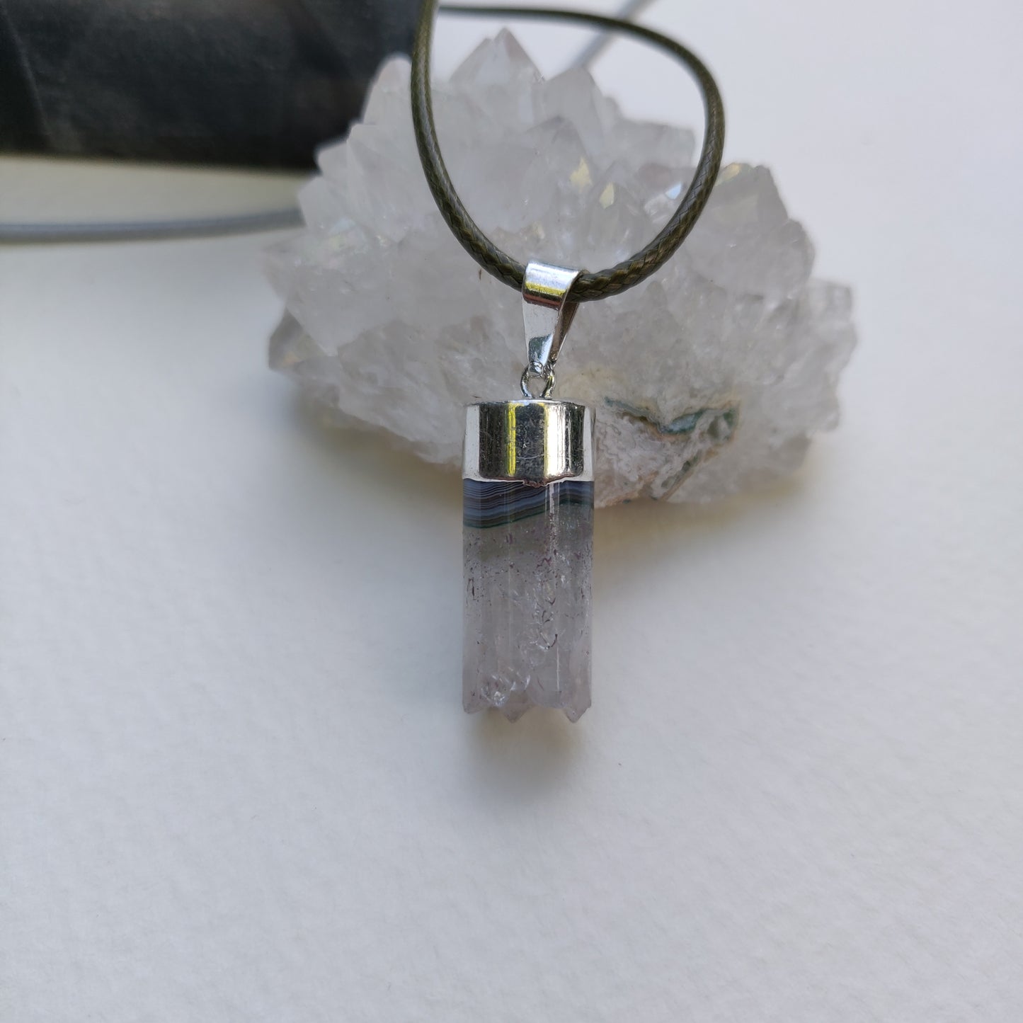 Quartz and Agate Cylinder Pendant includes a FREE Cotton Cord Necklace (#1) - Simply Affinity
