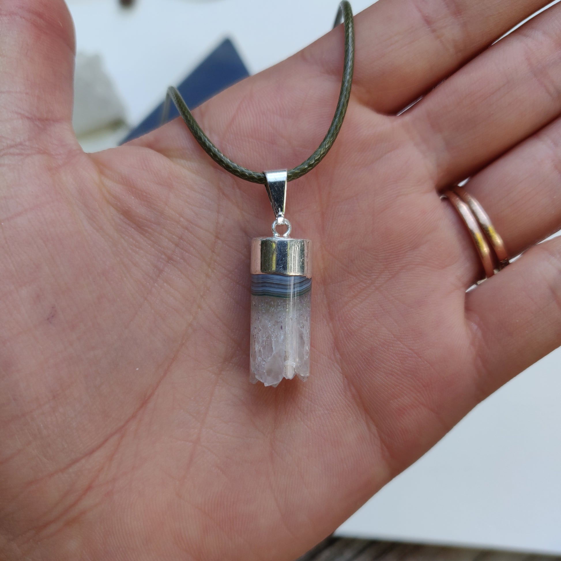 Quartz and Agate Cylinder Pendant includes a FREE Cotton Cord Necklace (#1) - Simply Affinity
