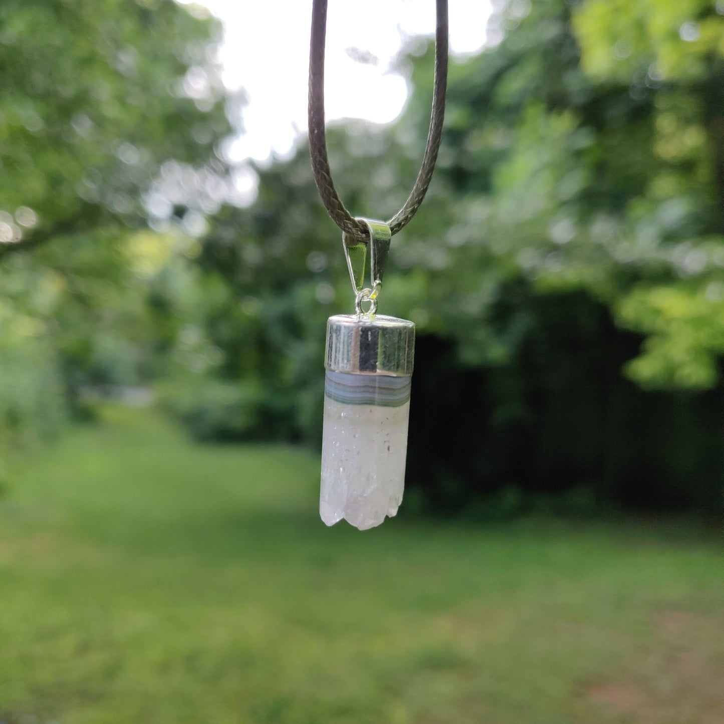 Quartz and Agate Cylinder Pendant includes a FREE Cotton Cord Necklace (#1) - Simply Affinity