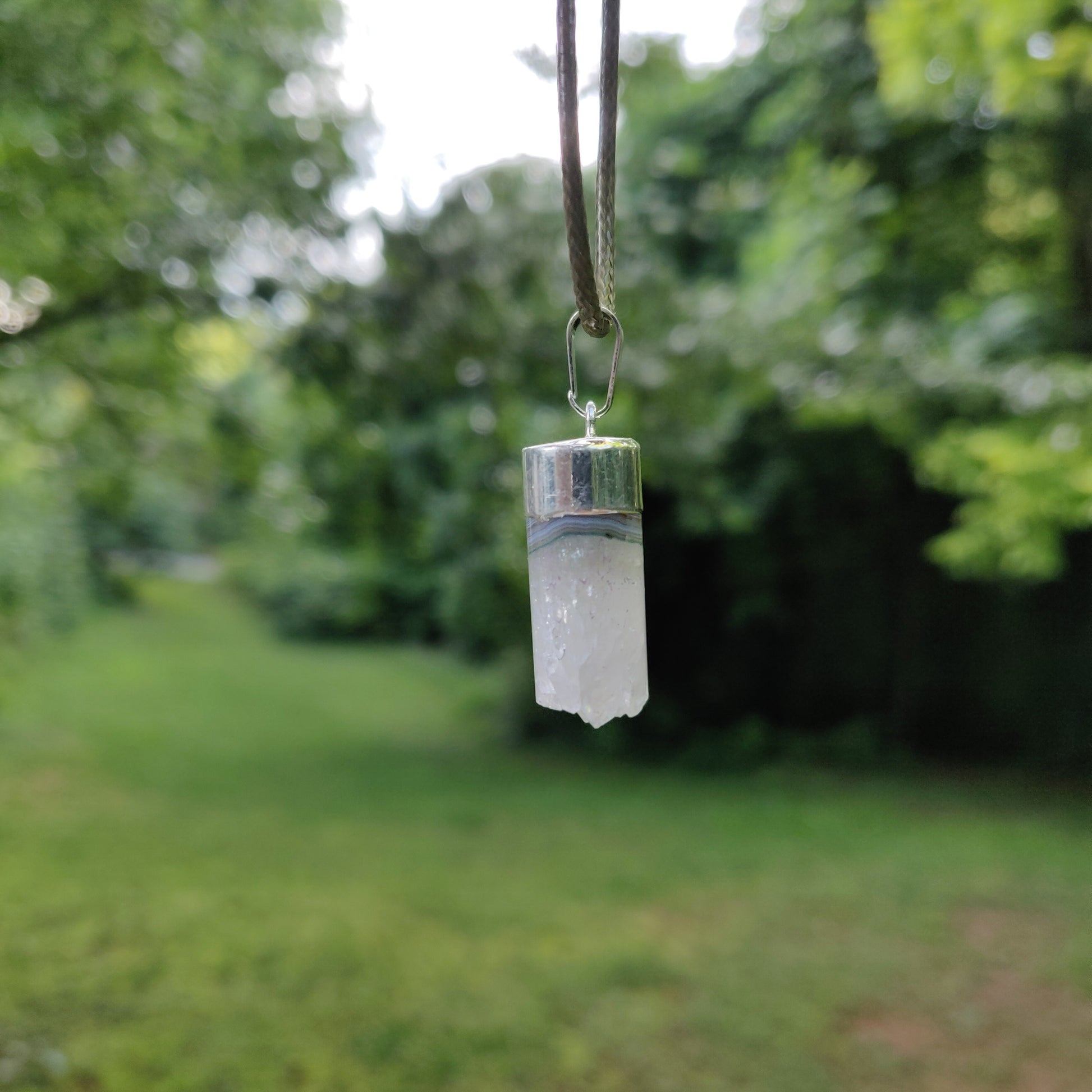 Quartz and Agate Cylinder Pendant includes a FREE Cotton Cord Necklace (#1) - Simply Affinity