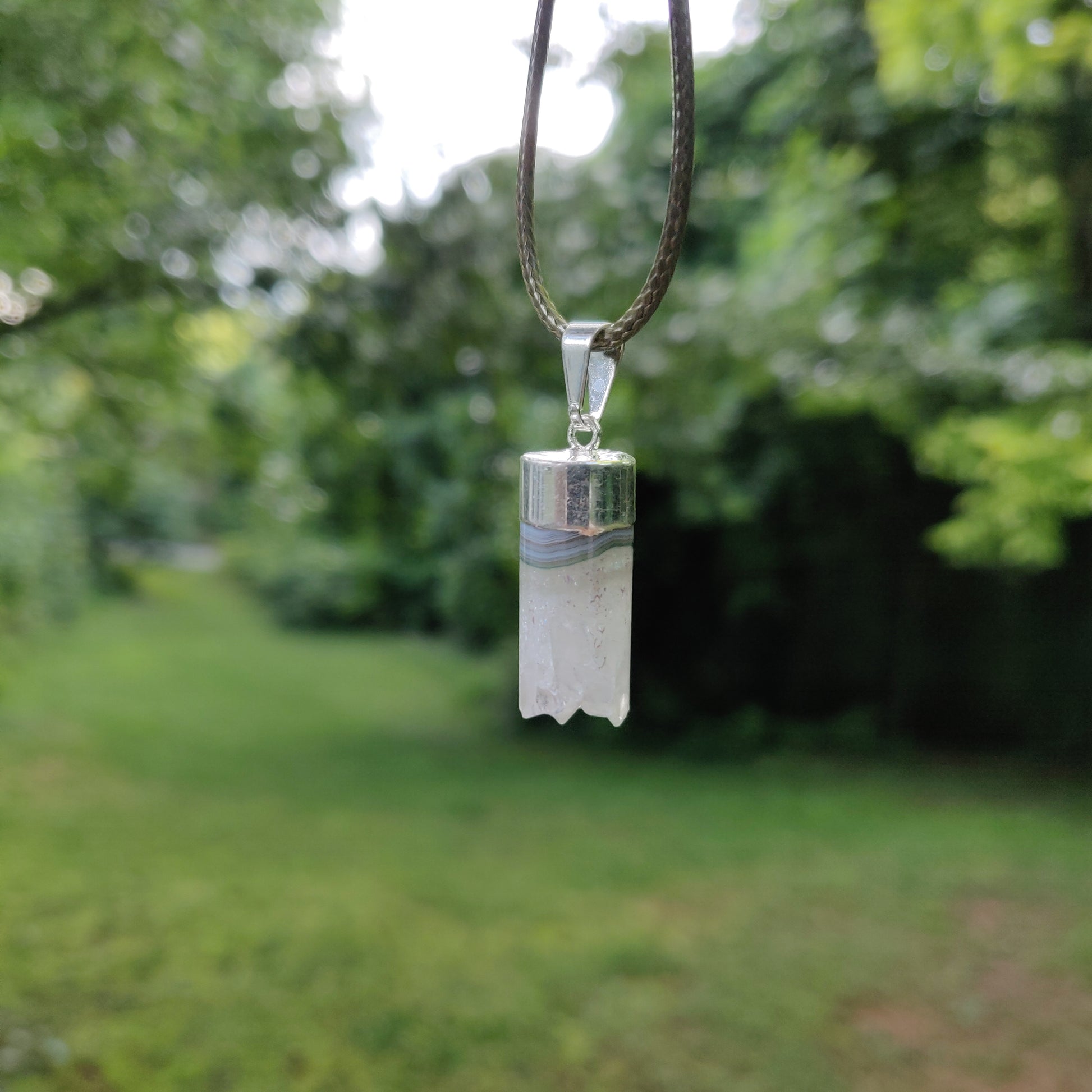 Quartz and Agate Cylinder Pendant includes a FREE Cotton Cord Necklace (#1) - Simply Affinity