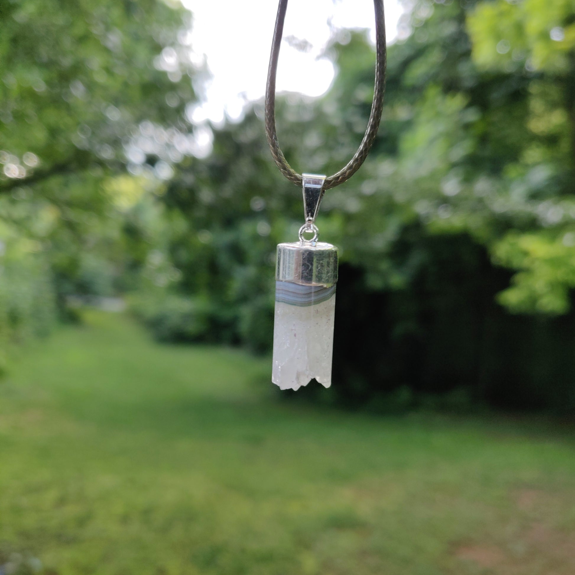Quartz and Agate Cylinder Pendant includes a FREE Cotton Cord Necklace (#1) - Simply Affinity