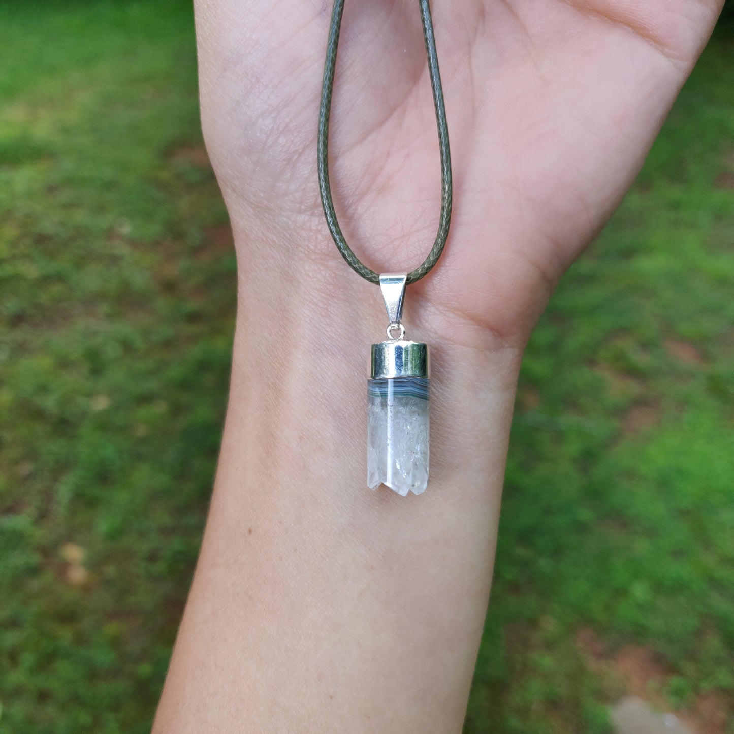 Quartz and Agate Cylinder Pendant includes a FREE Cotton Cord Necklace (#1) - Simply Affinity