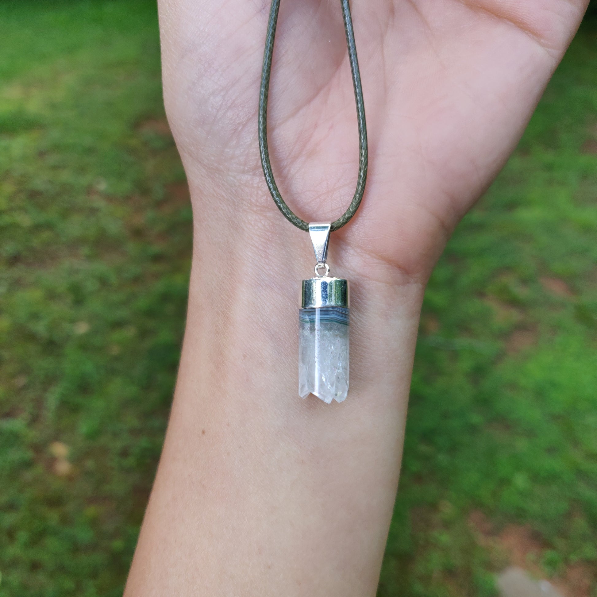 Quartz and Agate Cylinder Pendant includes a FREE Cotton Cord Necklace (#1) - Simply Affinity