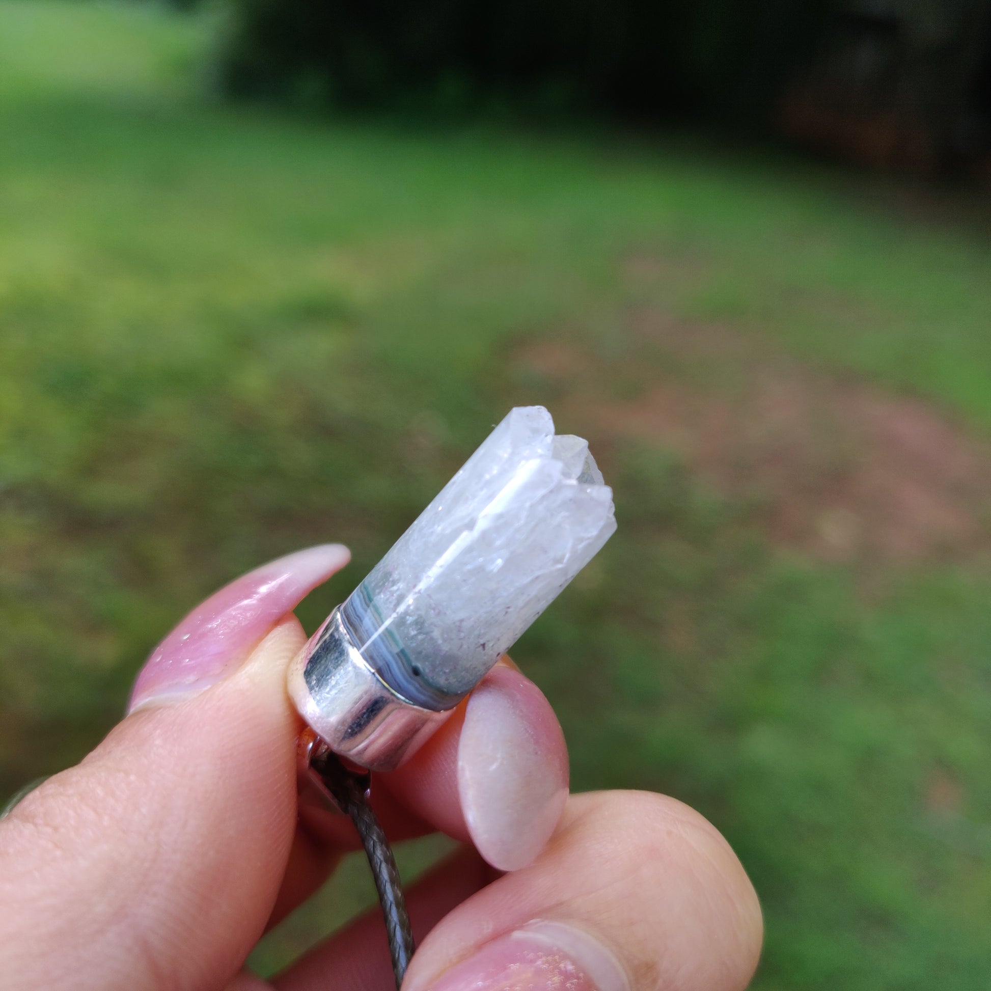 Quartz and Agate Cylinder Pendant includes a FREE Cotton Cord Necklace (#1) - Simply Affinity