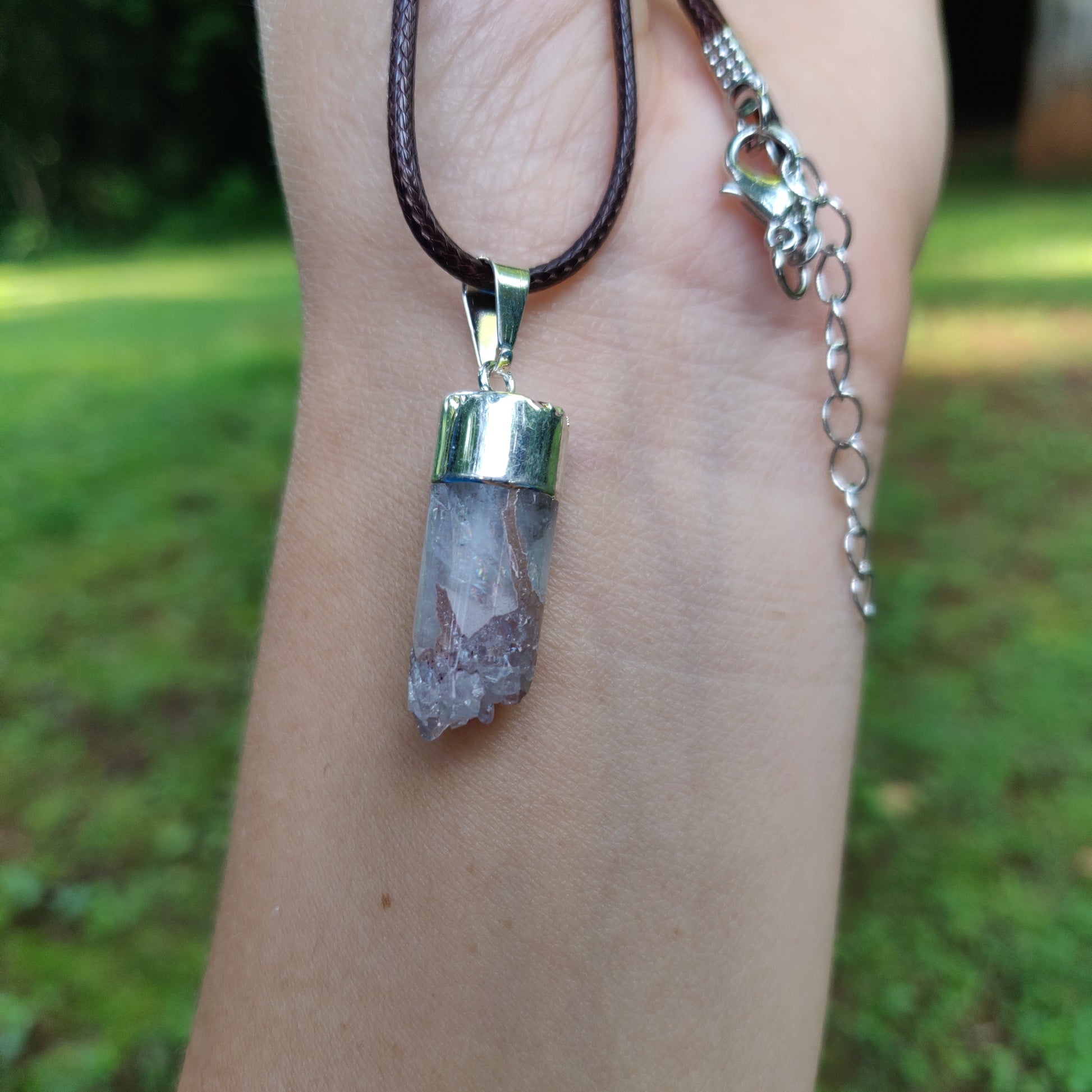 Quartz Cylinder Pendant with Rainbows includes a FREE Cotton Cord Necklace (#1) - Simply Affinity
