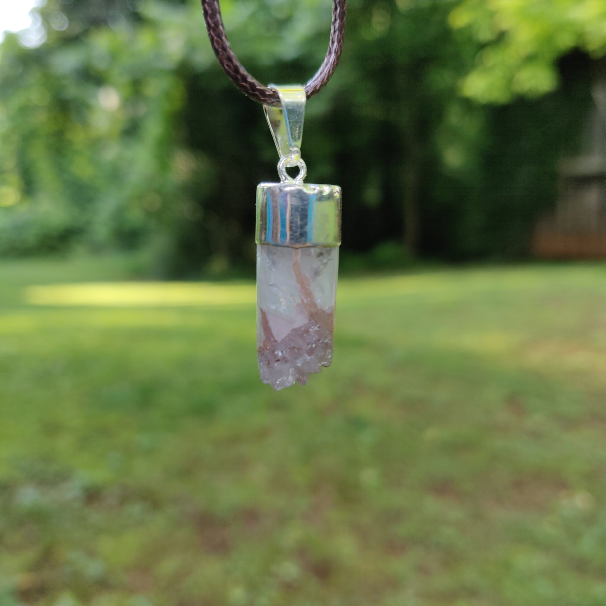 Quartz Cylinder Pendant with Rainbows includes a FREE Cotton Cord Necklace (#1) - Simply Affinity
