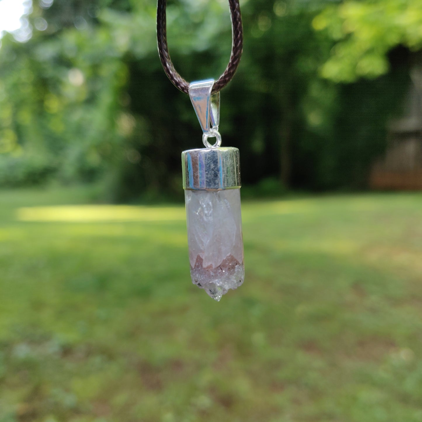 Quartz Cylinder Pendant with Rainbows includes a FREE Cotton Cord Necklace (#1) - Simply Affinity