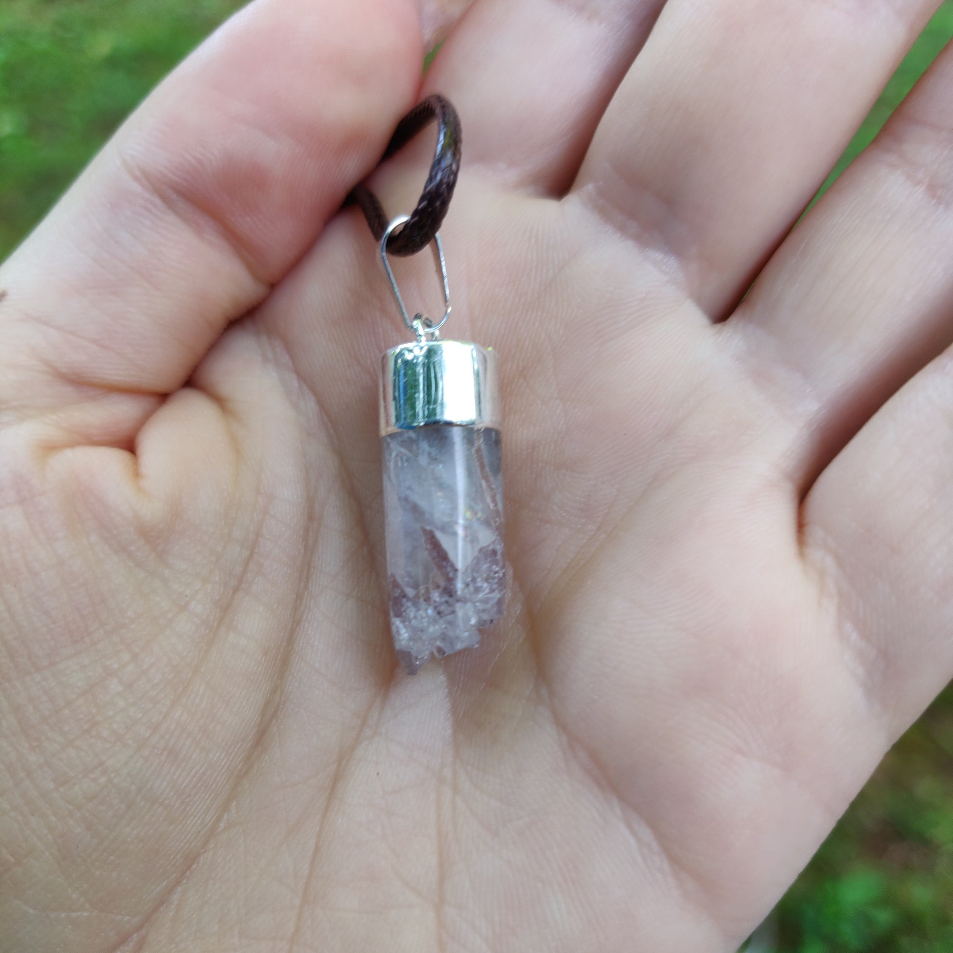 Quartz Cylinder Pendant with Rainbows includes a FREE Cotton Cord Necklace (#1) - Simply Affinity