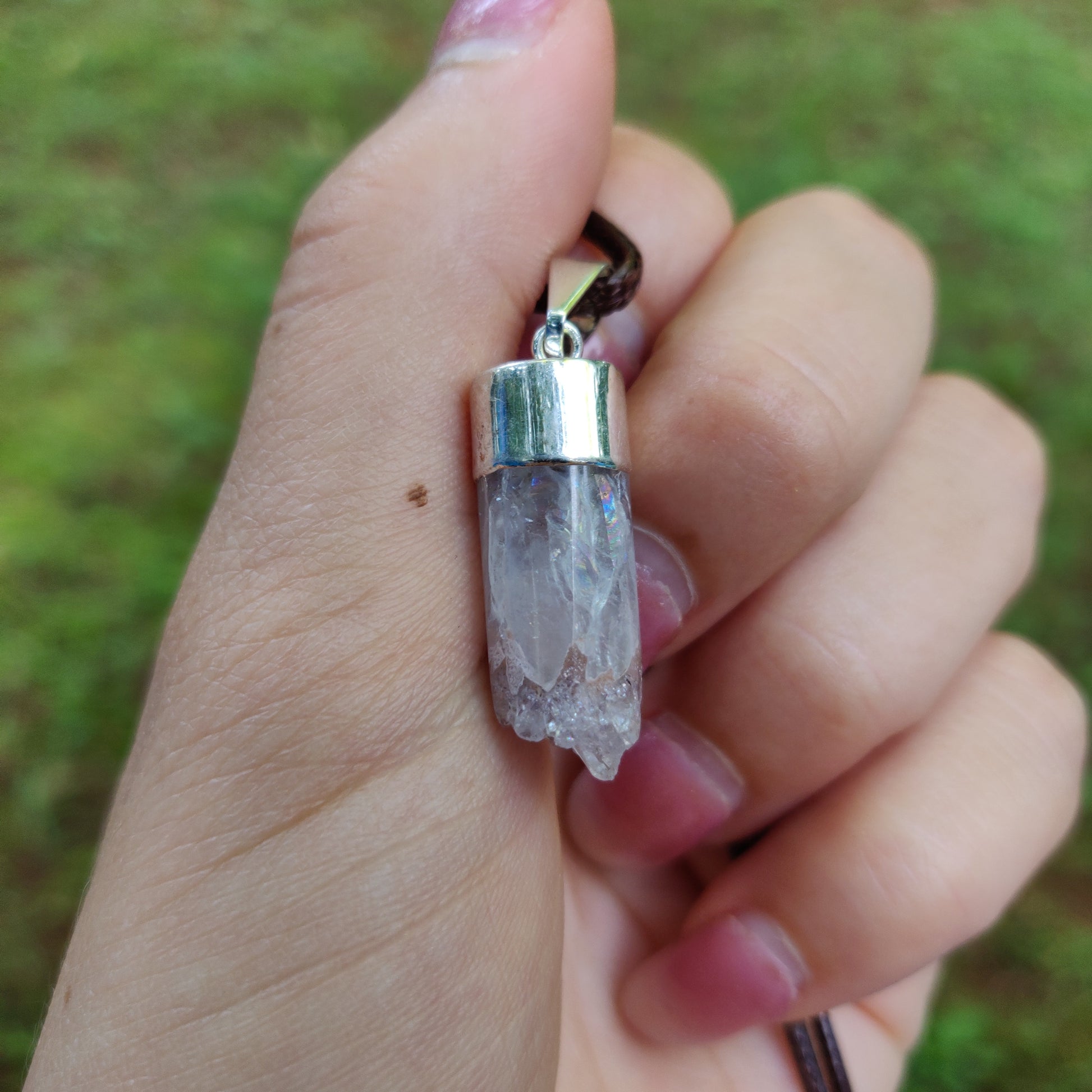 Quartz Cylinder Pendant with Rainbows includes a FREE Cotton Cord Necklace (#1) - Simply Affinity