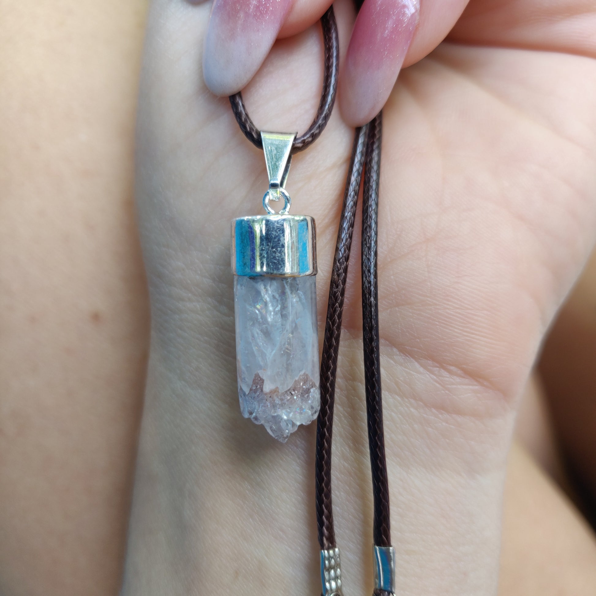 Quartz Cylinder Pendant with Rainbows includes a FREE Cotton Cord Necklace (#1) - Simply Affinity