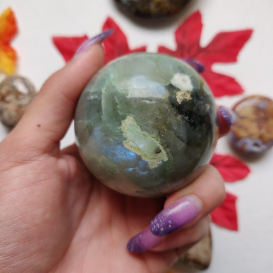 BLUE FLASH Garnierite Sphere (#A1)