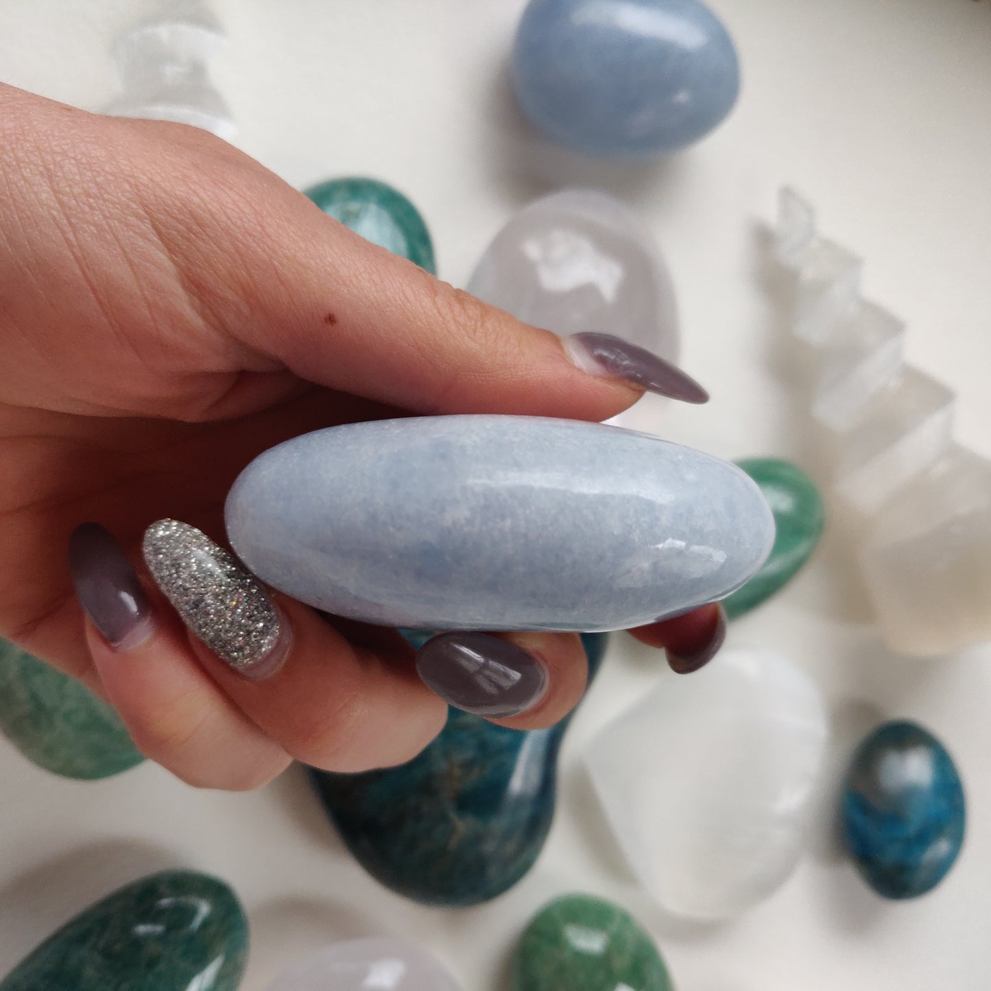 Blue Calcite Palm Stone (#3)