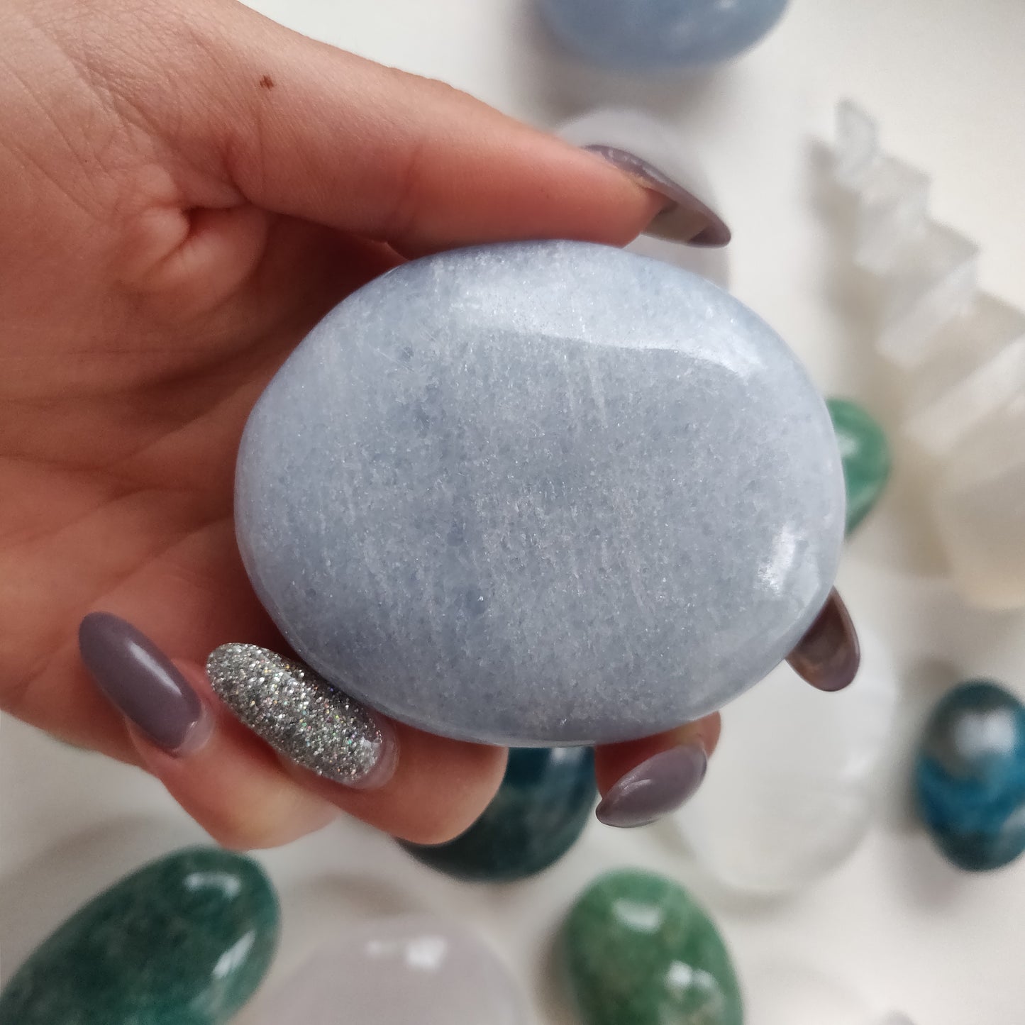 Blue Calcite Palm Stone (#3)