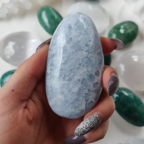 Blue Calcite Palm Stone (#5)