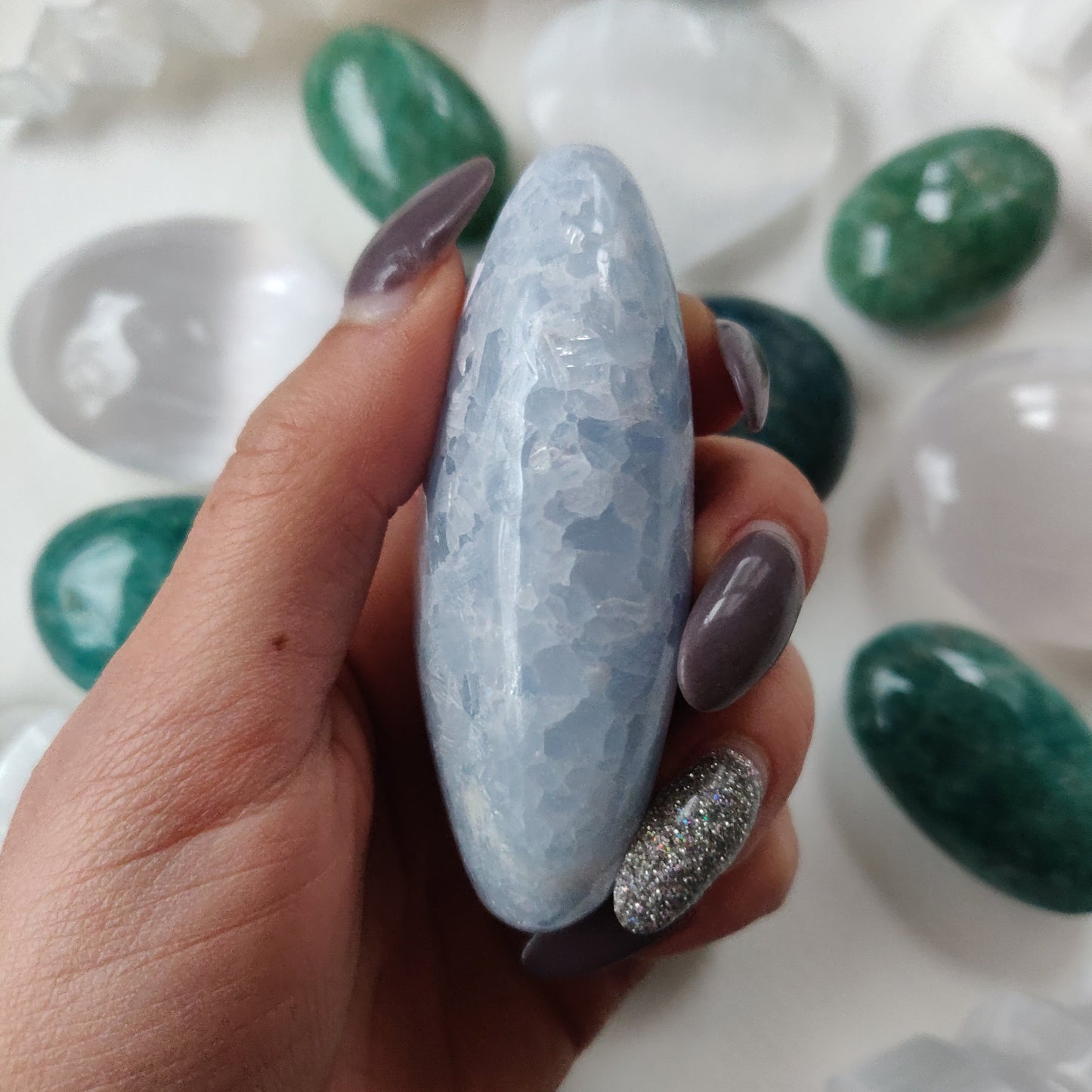 Blue Calcite Palm Stone (#5)