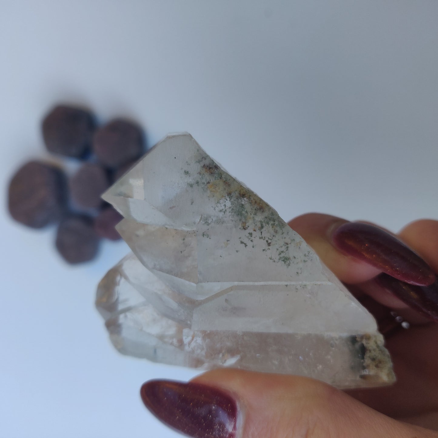 Raw Clear Quartz Cluster with Green Chlorite Inclusions  (#A3)
