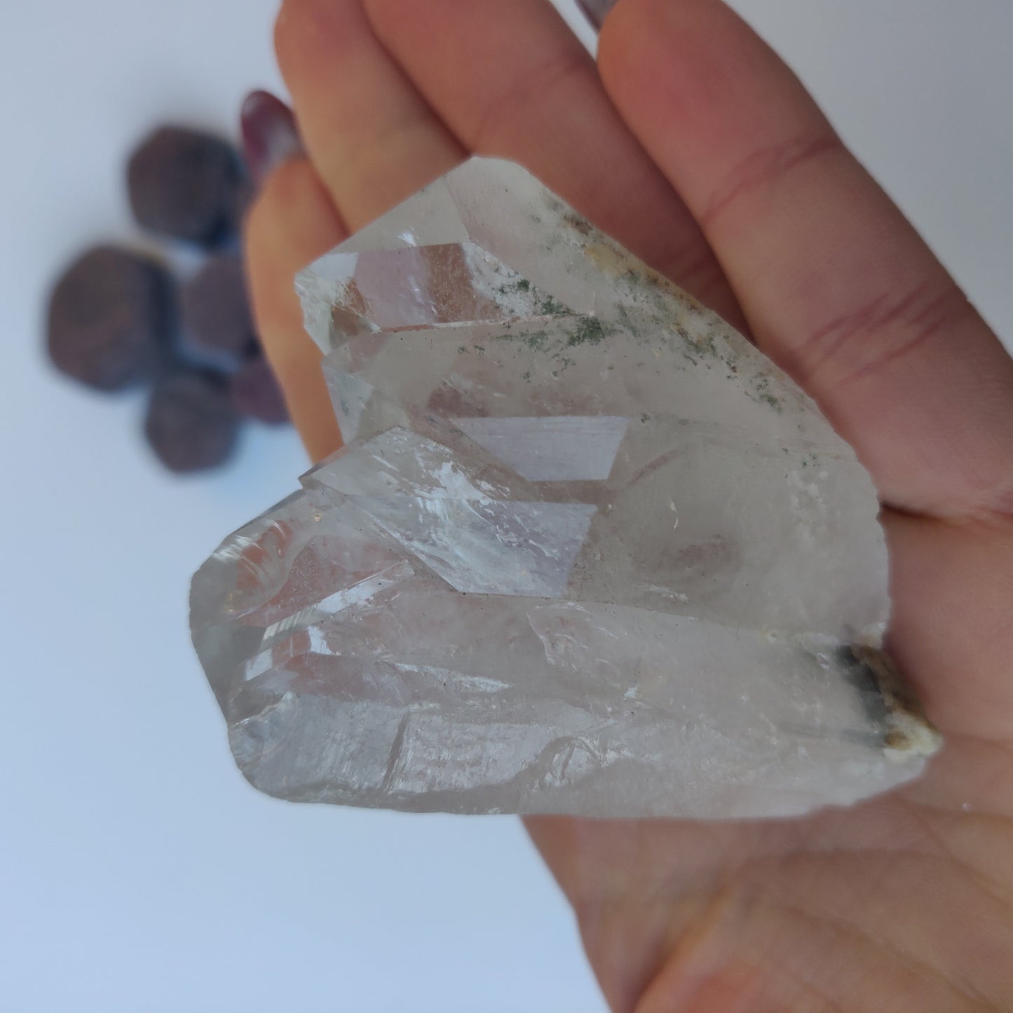 Raw Clear Quartz Cluster with Green Chlorite Inclusions  (#A3)