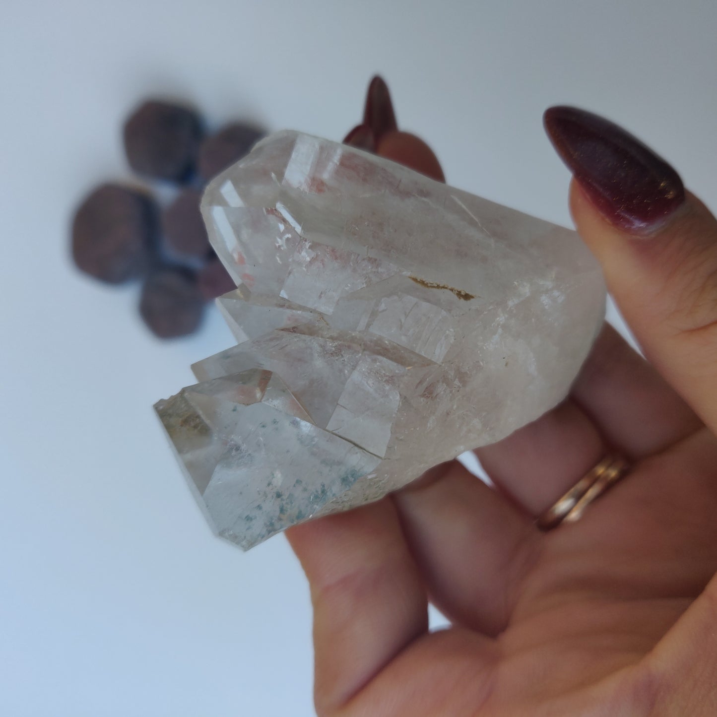 Raw Clear Quartz Cluster with Green Chlorite Inclusions  (#A3)