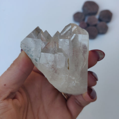 Raw Clear Quartz Cluster with Green Chlorite Inclusions  (#A3)