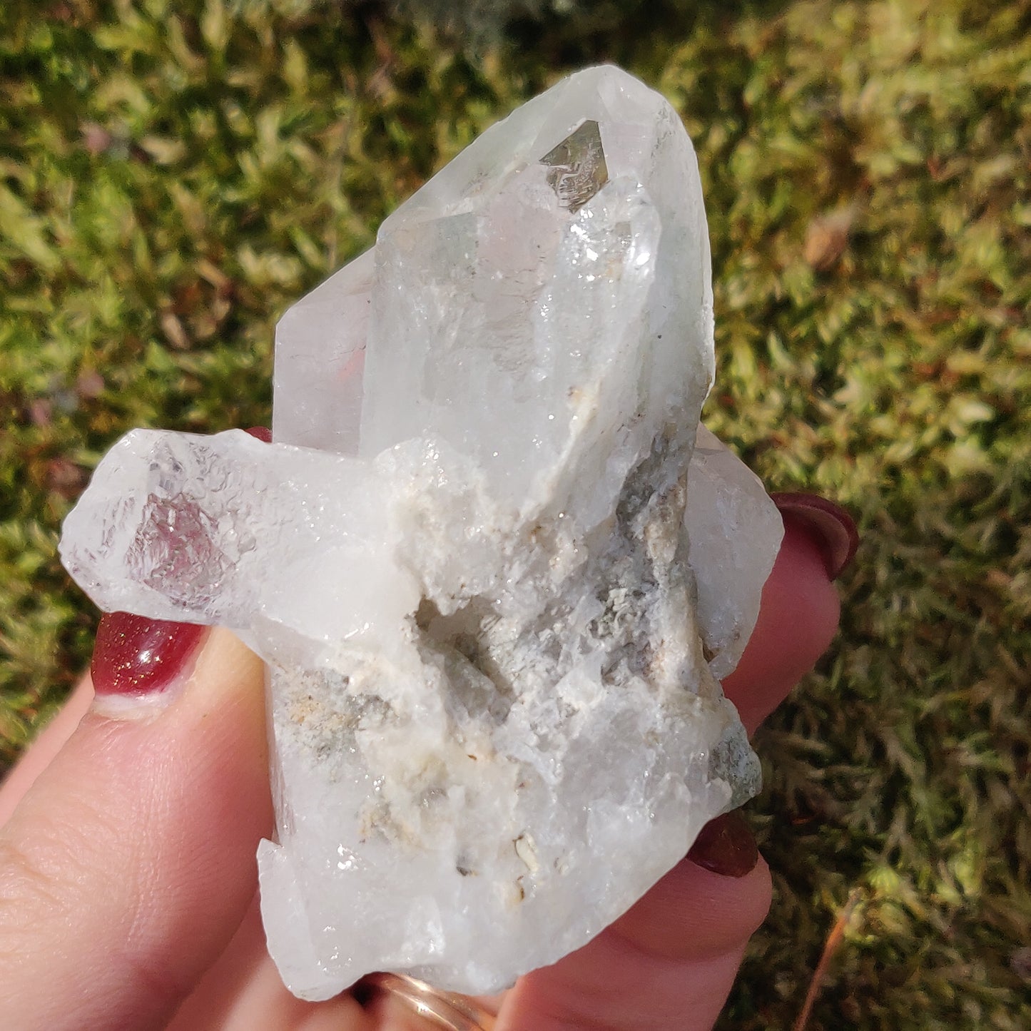 Raw Clear Quartz Cluster with Green Chlorite Inclusions  (#A2)