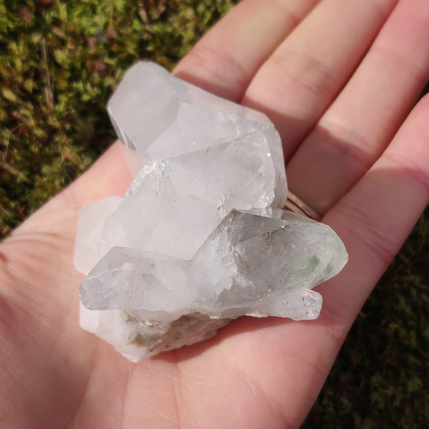 Raw Clear Quartz Cluster with Green Chlorite Inclusions  (#A2)