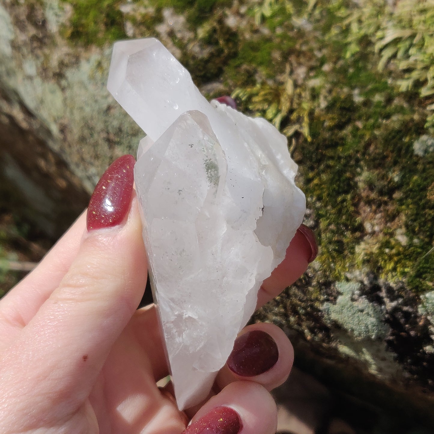 Raw Clear Quartz Cluster with Green Chlorite Inclusions  (#A1)