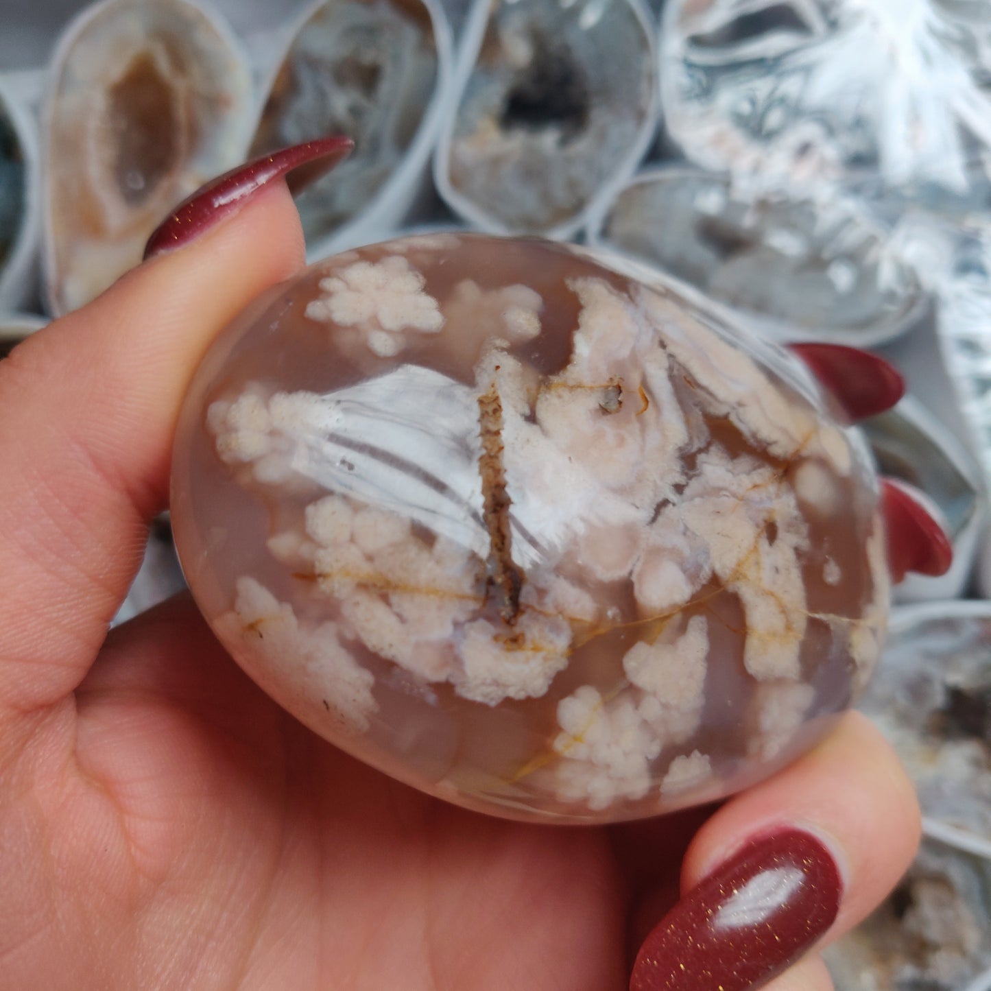 Flower Agate Palm Stone (#30)