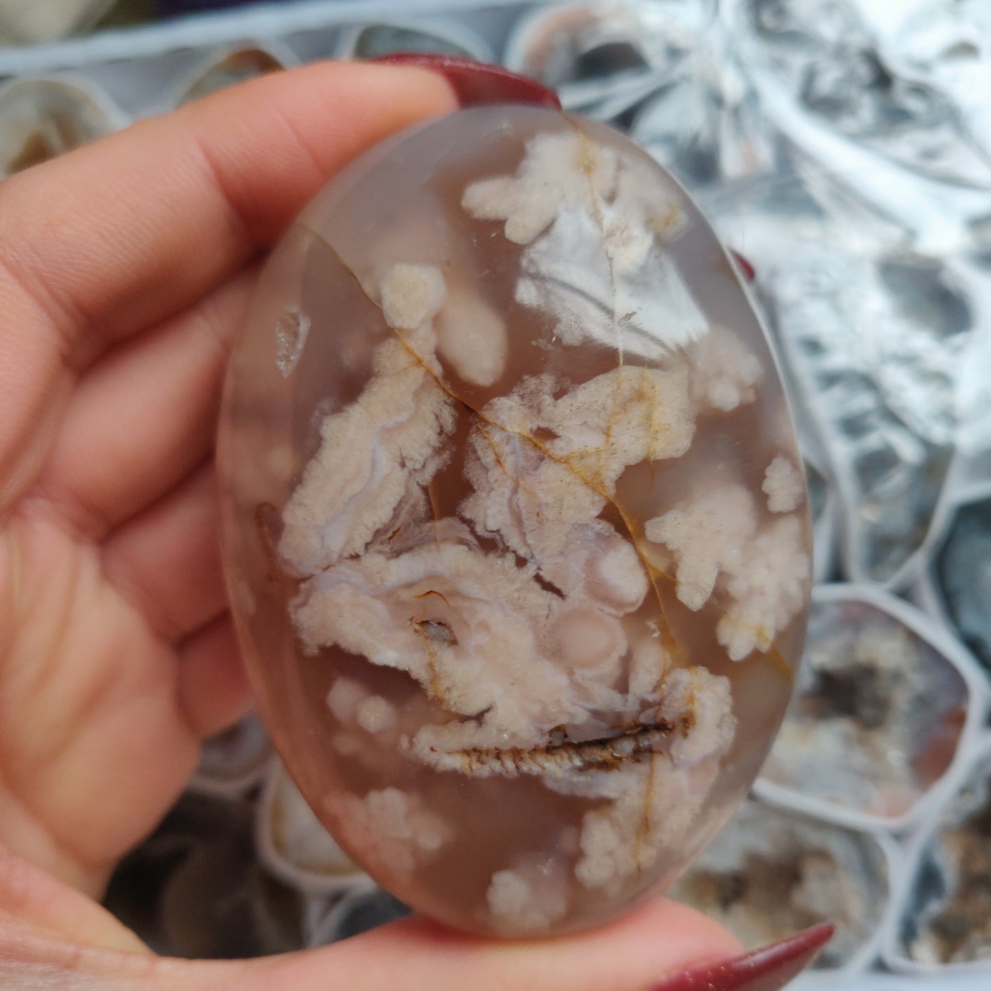 Flower Agate Palm Stone (#30)