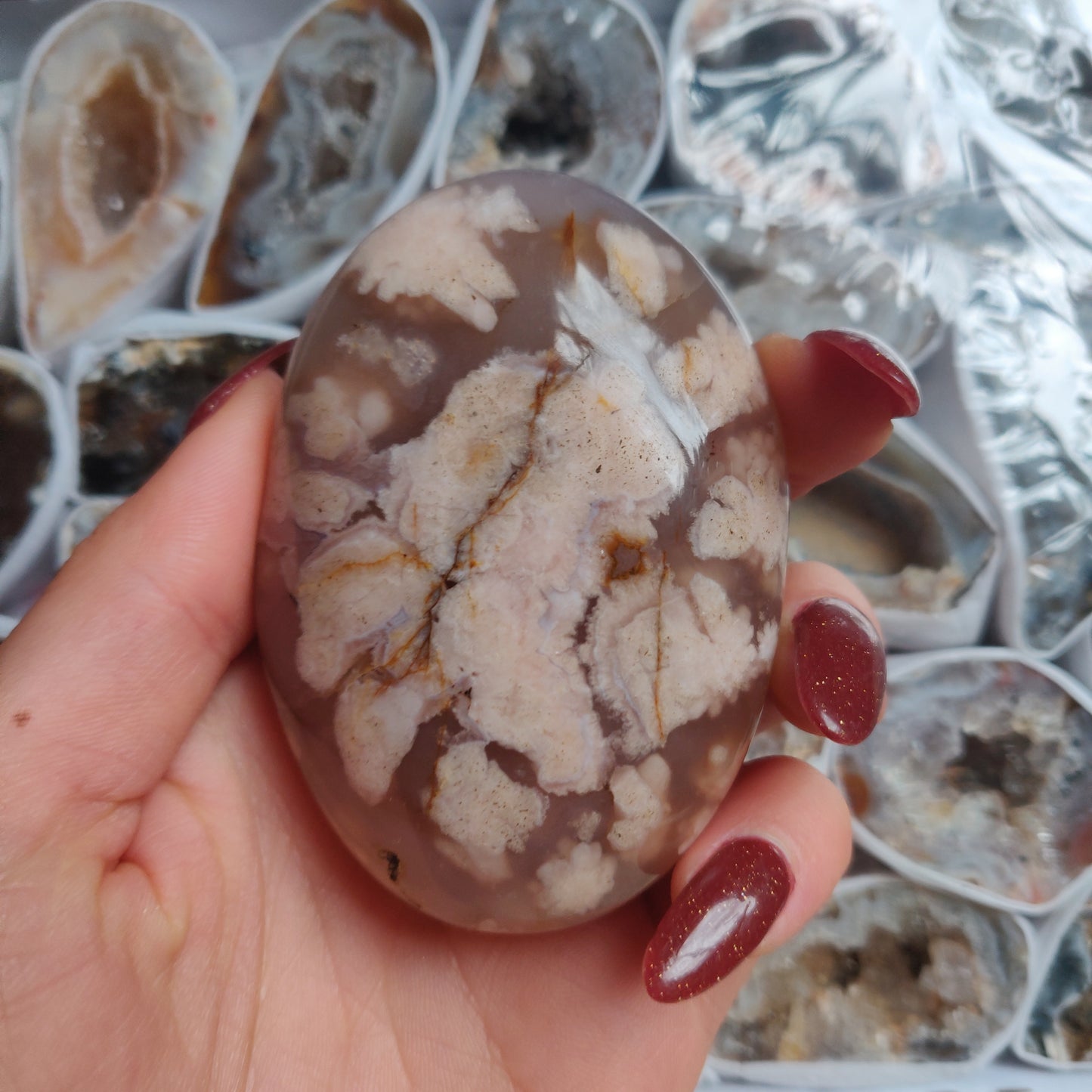 Flower Agate Palm Stone (#30)