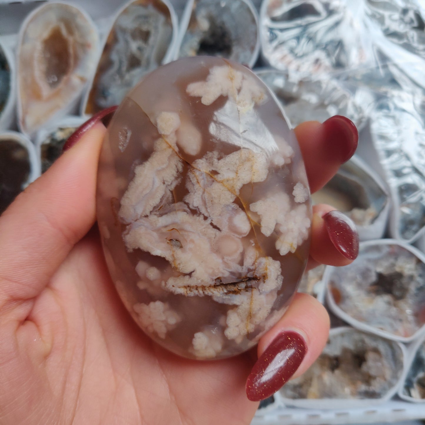 Flower Agate Palm Stone (#30)