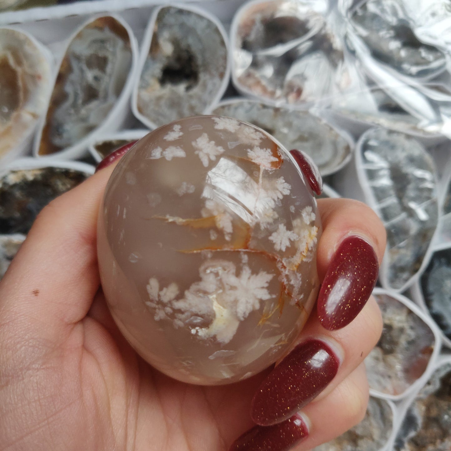 Flower Agate Palm Stone (#31)