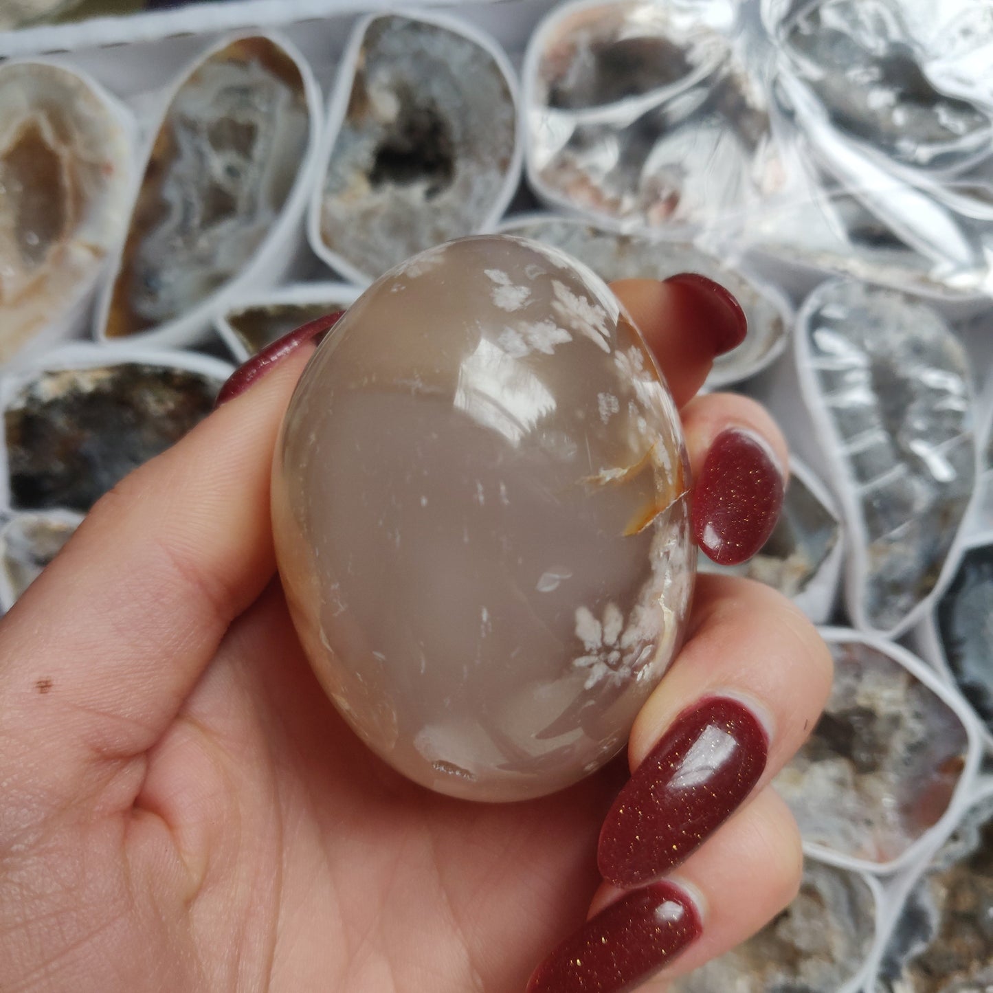 Flower Agate Palm Stone (#31)