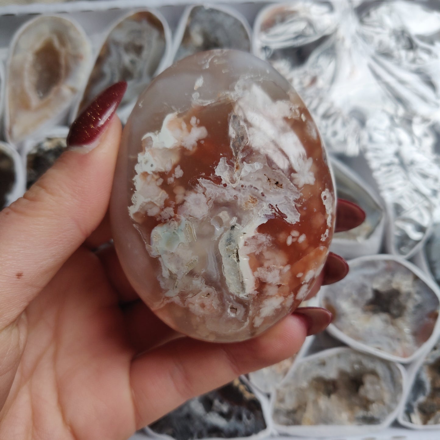 Flower Agate Palm Stone (#11)