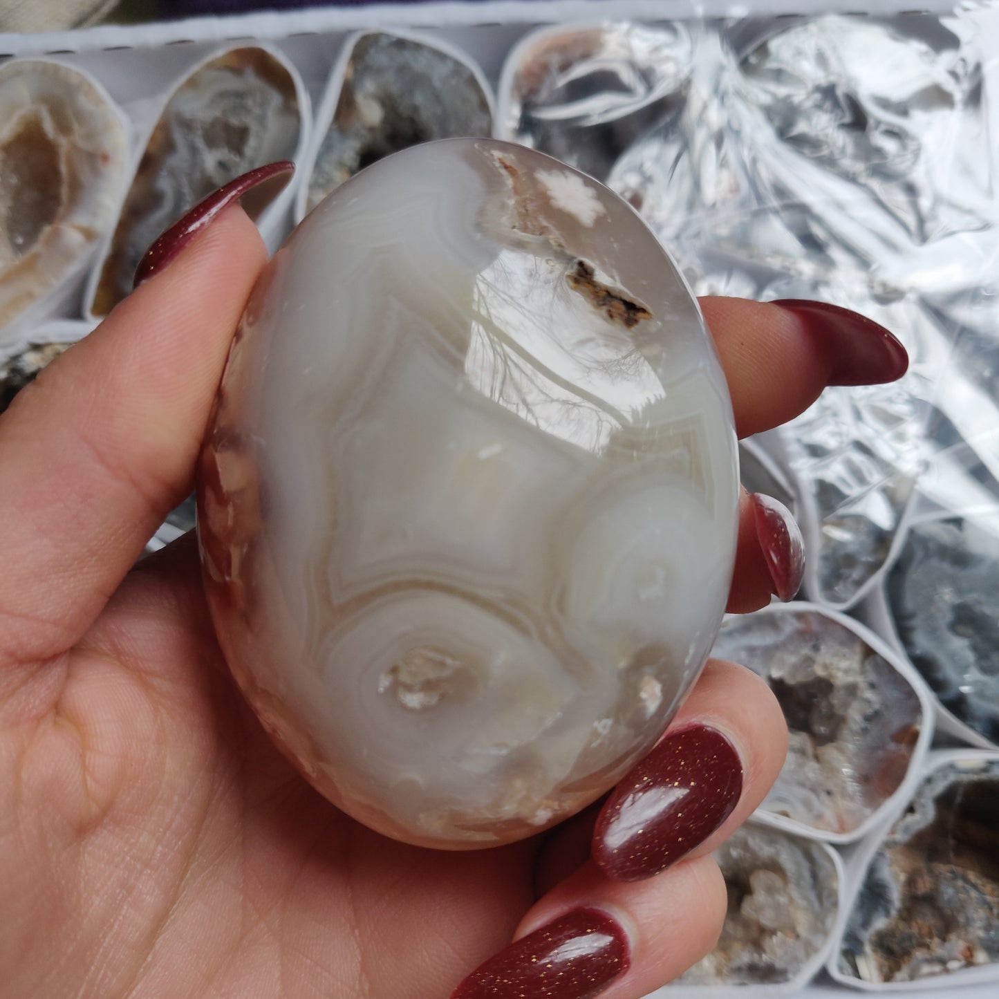 Flower Agate Palm Stone (#11)