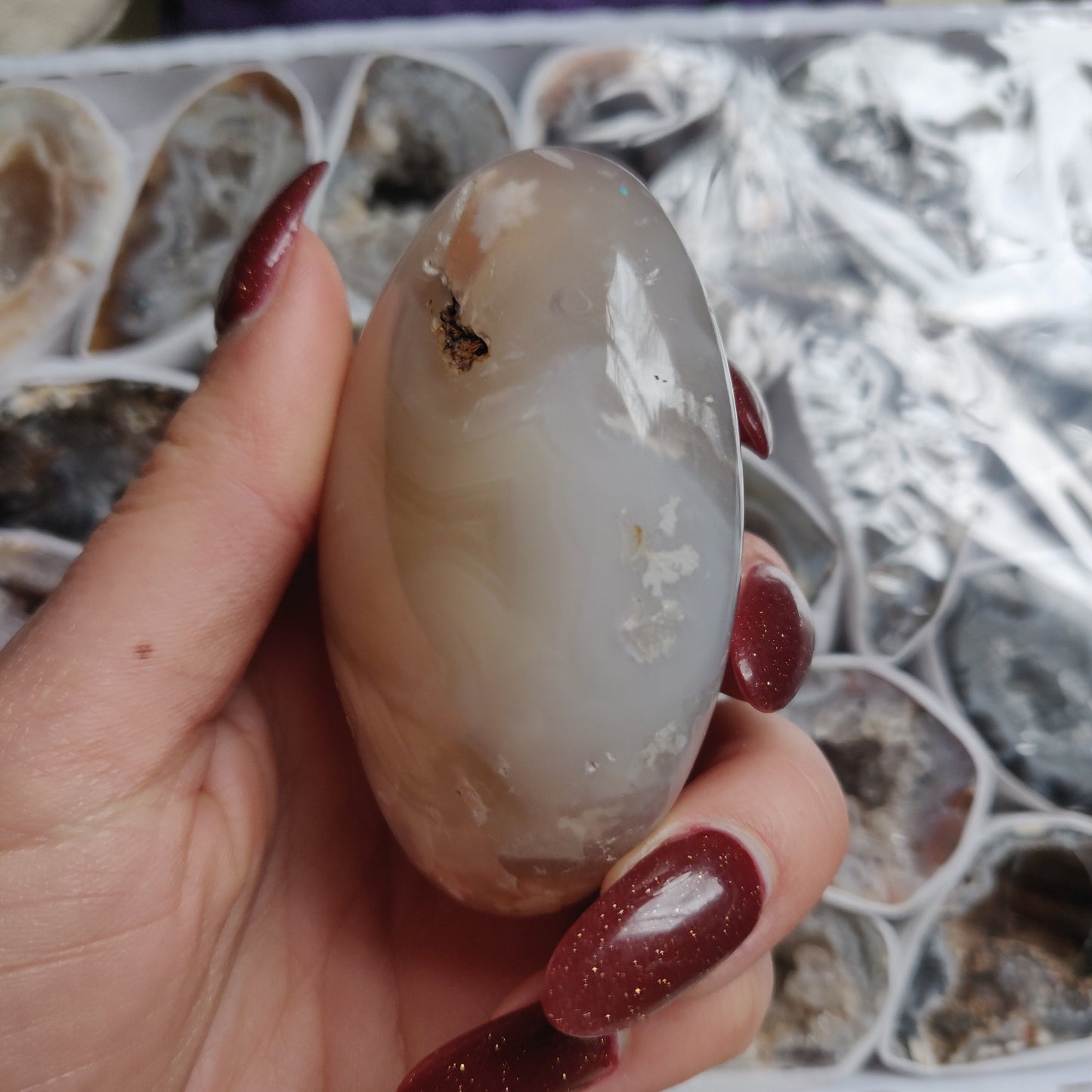 Flower Agate Palm Stone (#11)