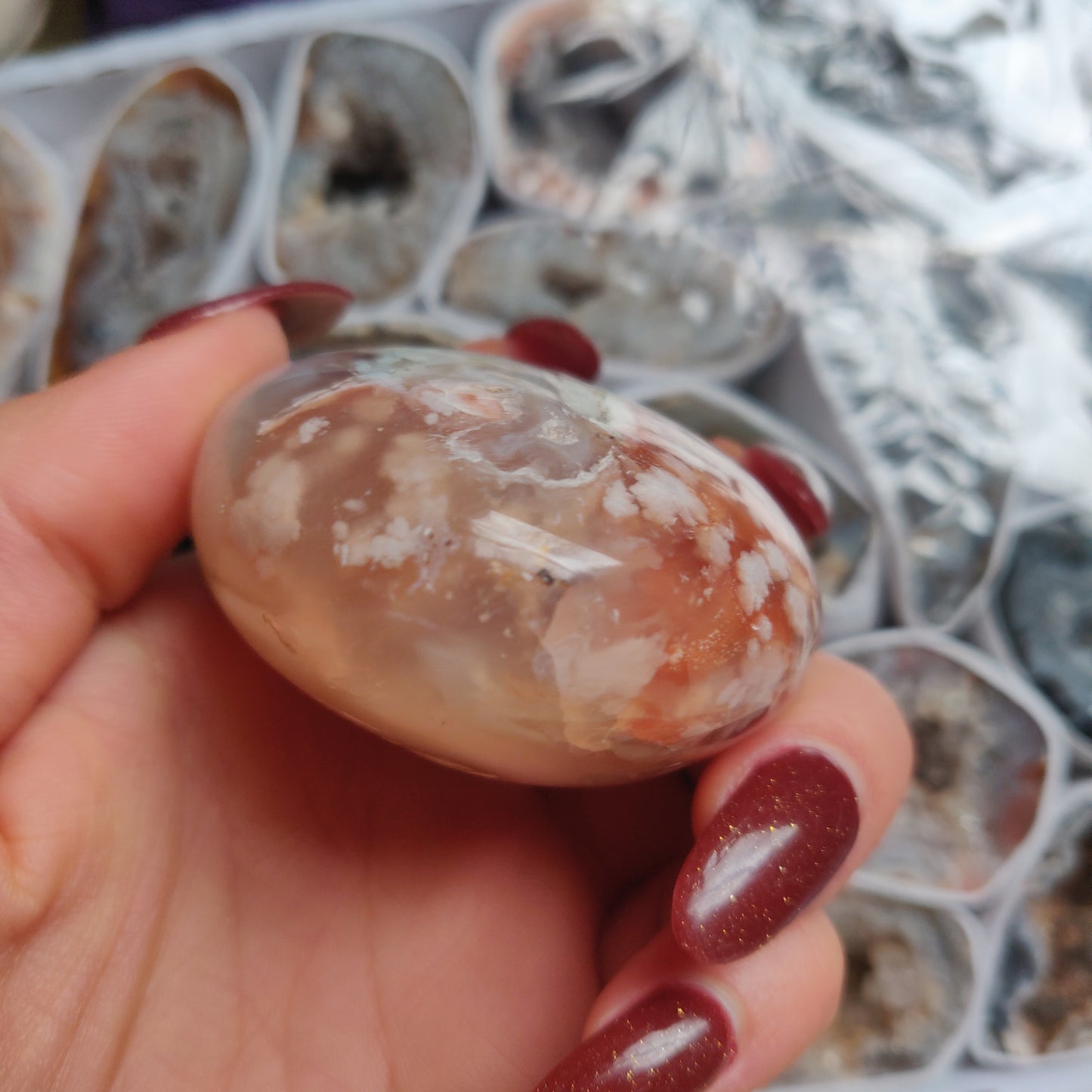 Flower Agate Palm Stone (#11)