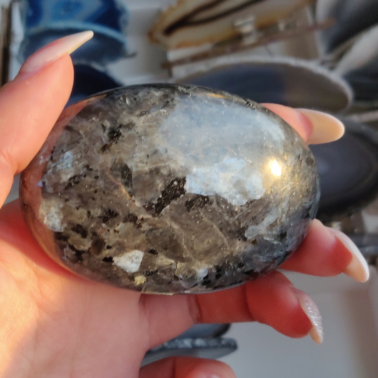 Larvikite Palm Stone (#1)