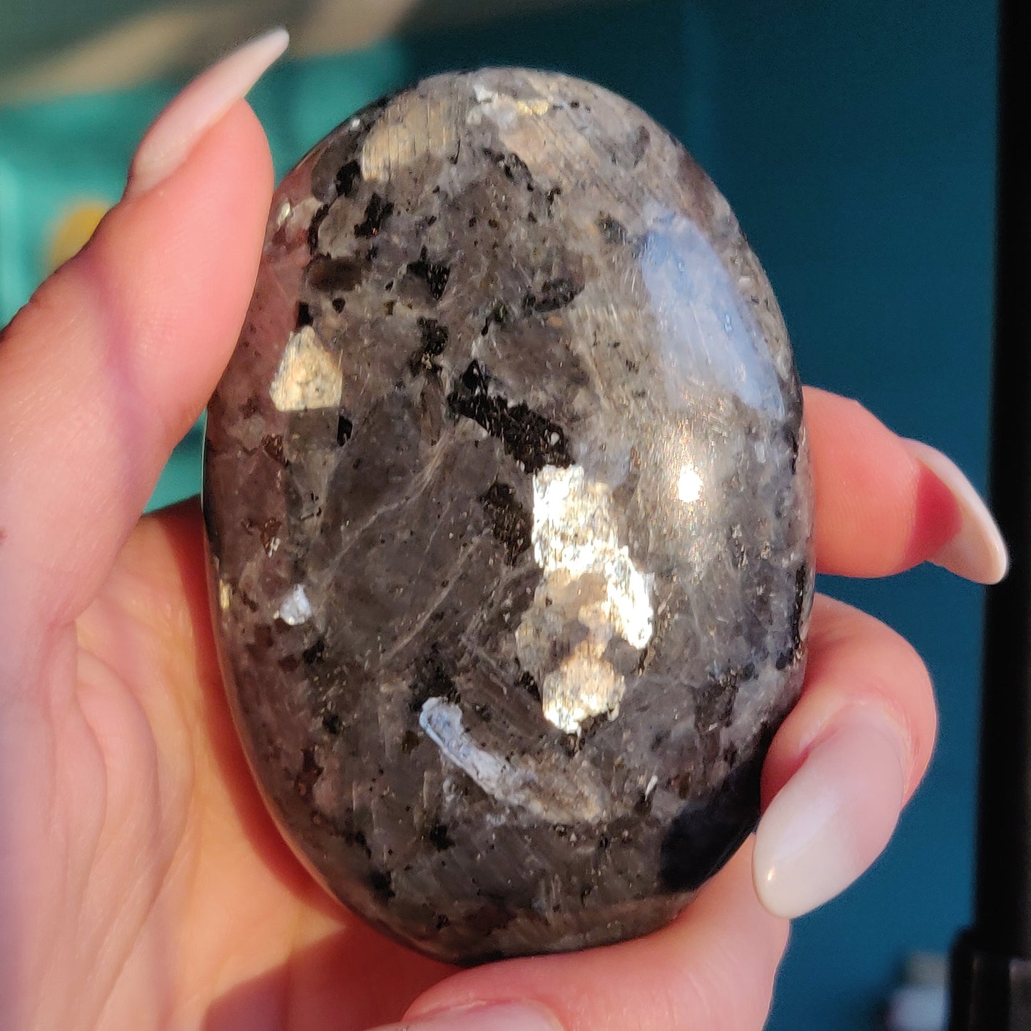 Larvikite Palm Stone (#1)