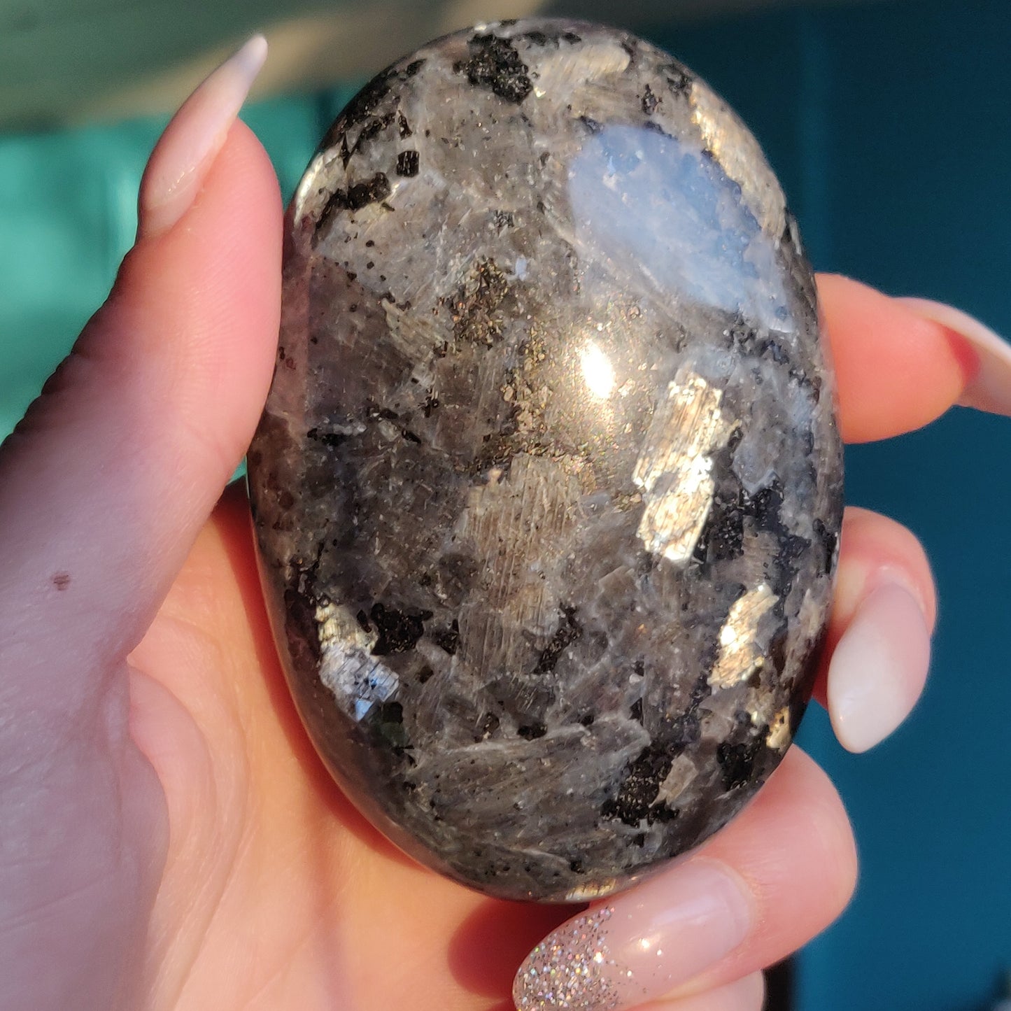 Larvikite Palm Stone (#1)