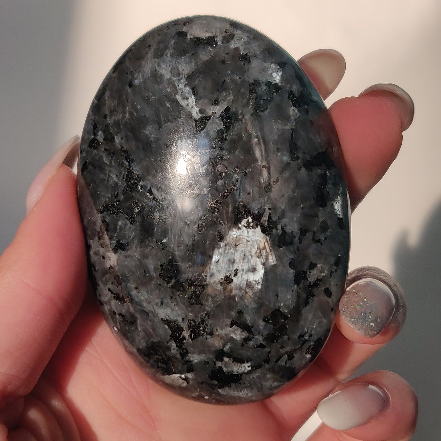 Larvikite Palm Stone (#3)