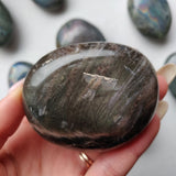 Black Moonstone Palm Stone, Flashy Black Moonstone (#2)